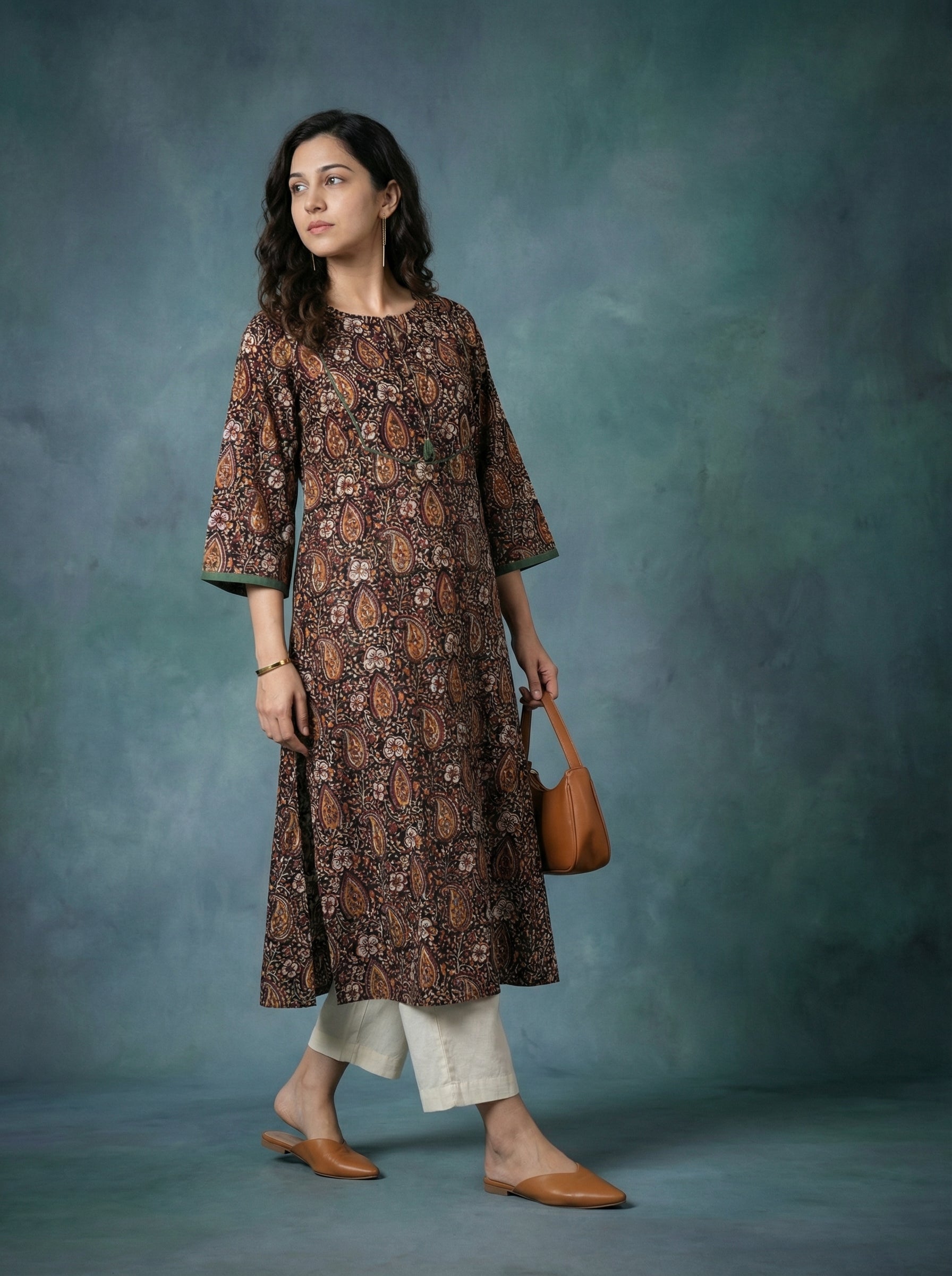 Jazz Waves Cotton Black/Brown Yoke Kurta