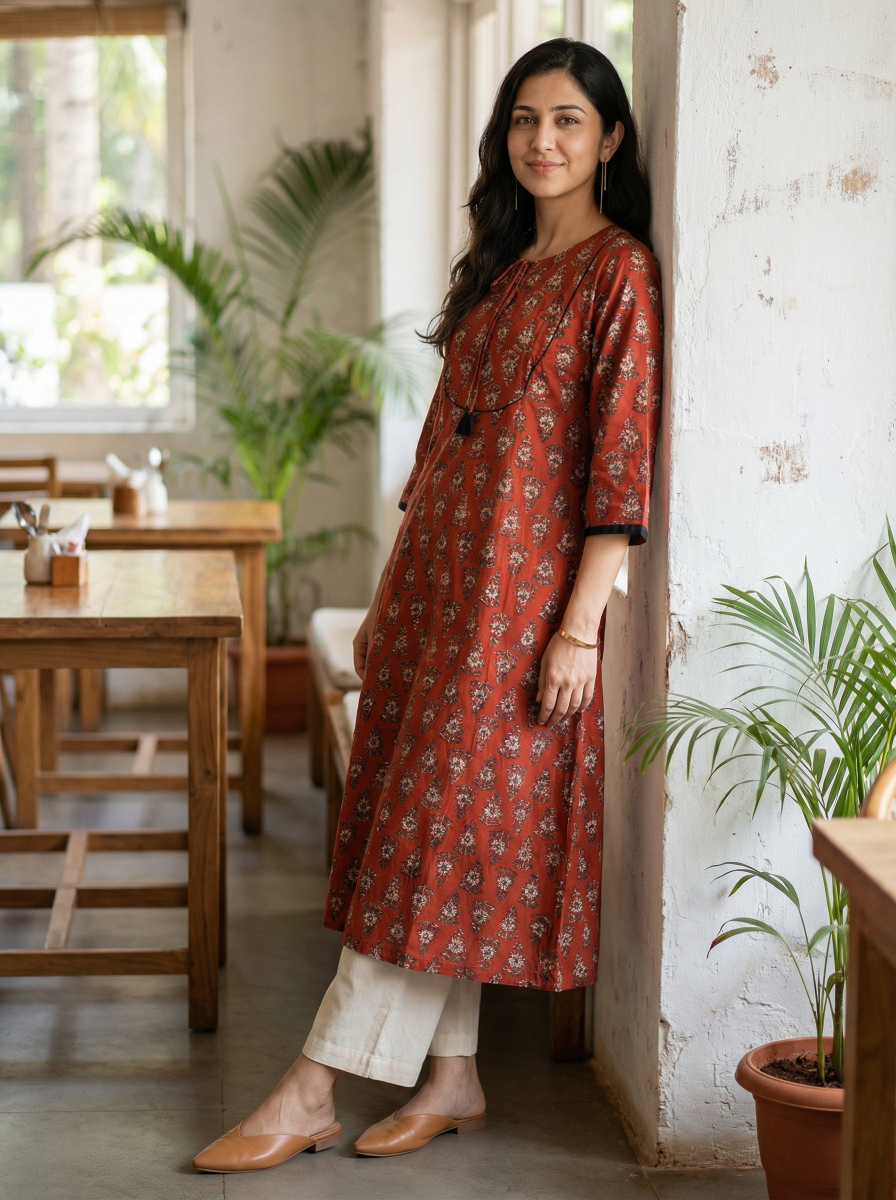 Jazz Waves Cotton Dark Maroon Yoke Kurta