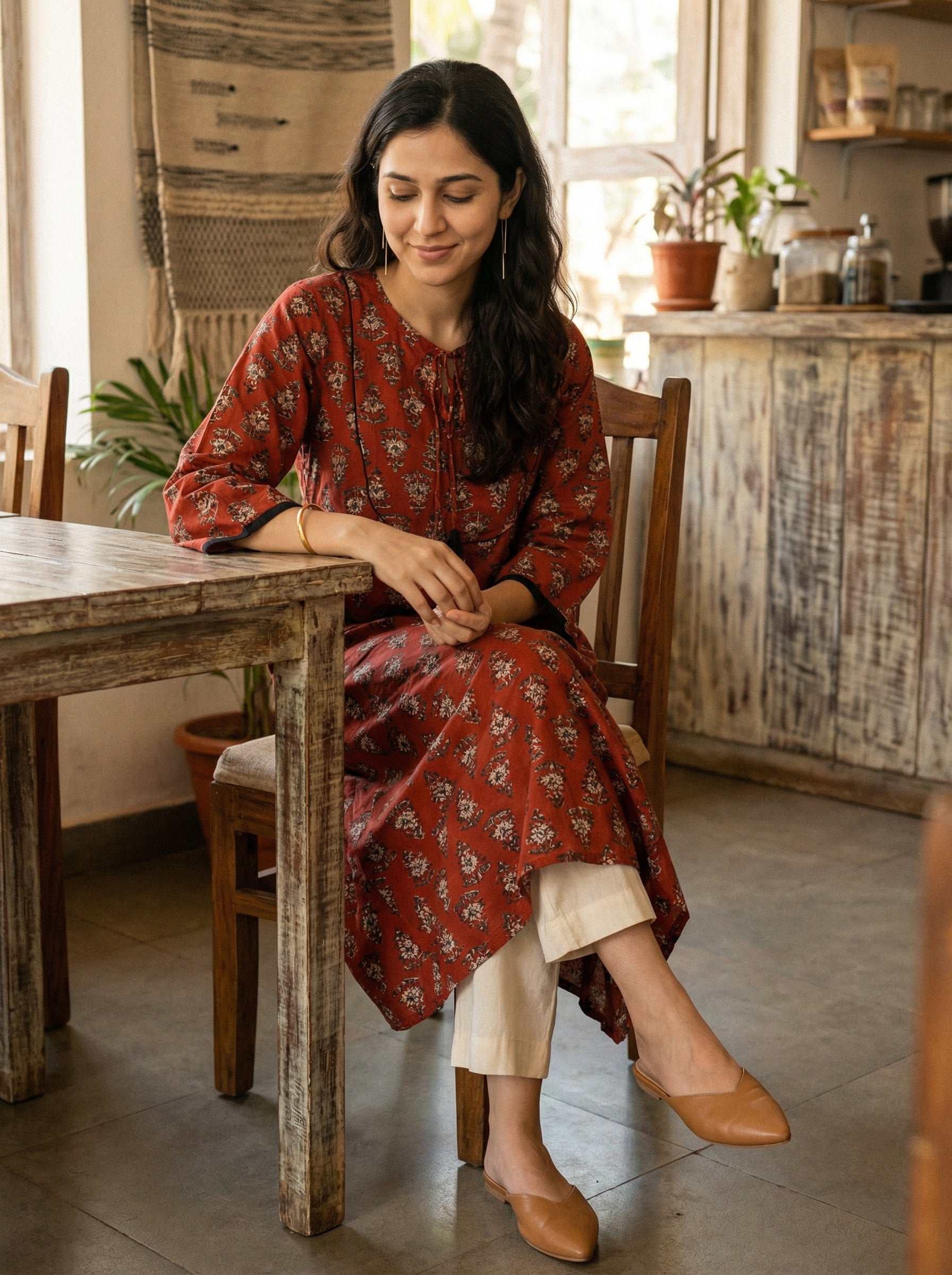 Jazz Waves Cotton Dark Maroon Yoke Kurta