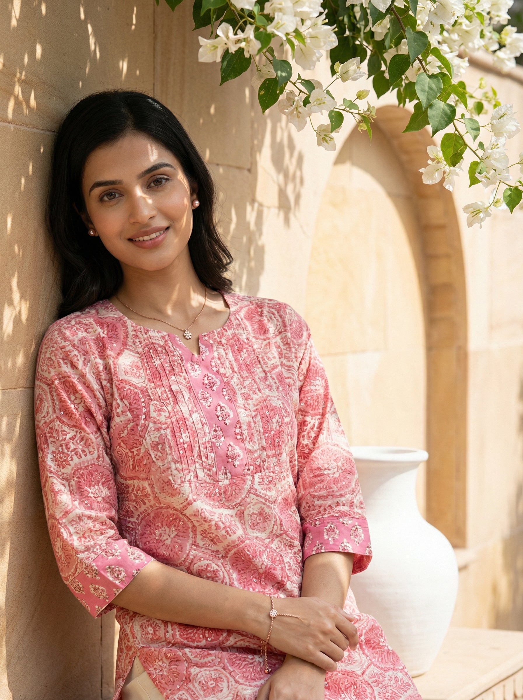 Pink Yoke Pintuck Kurta
