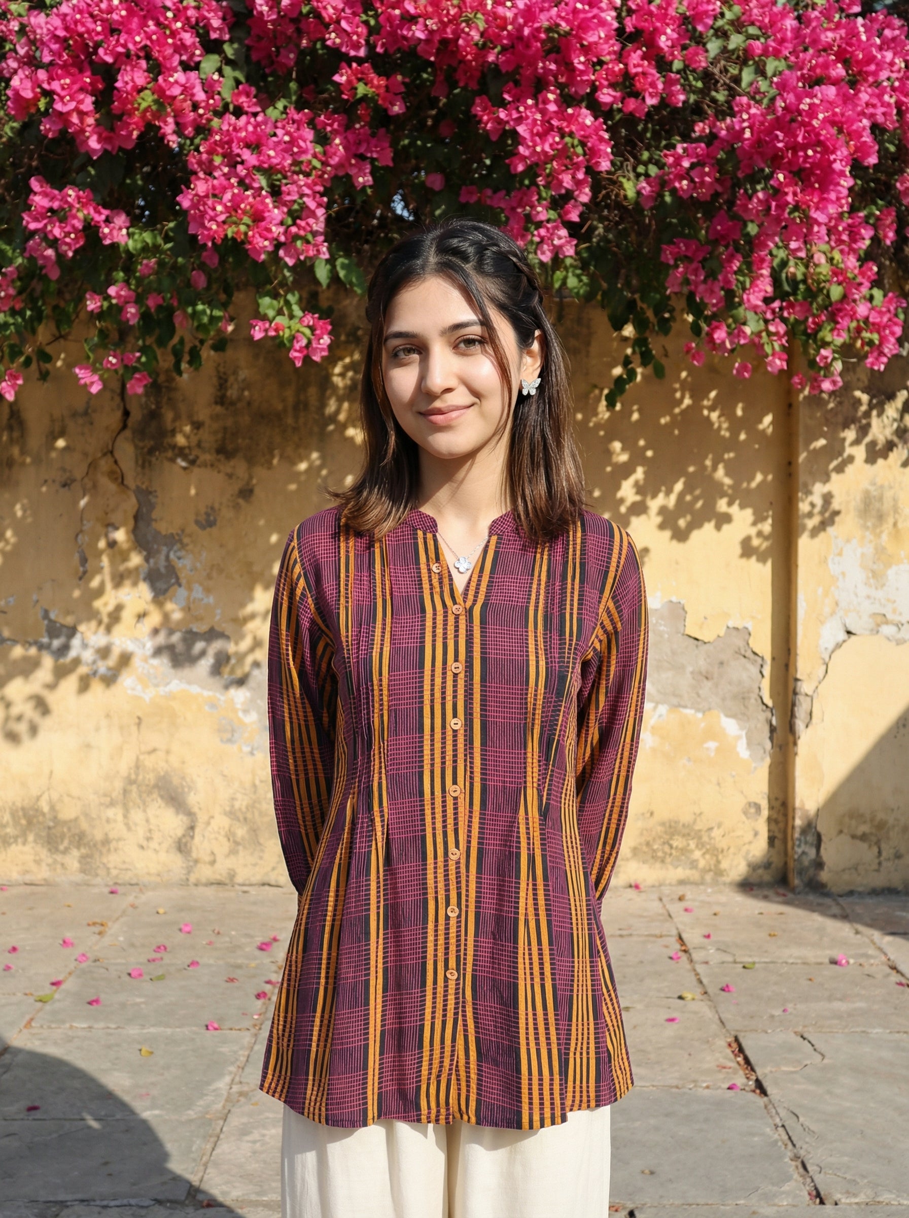 BLOOM GRID MULTICOLOR LINEN COTTON TOPS