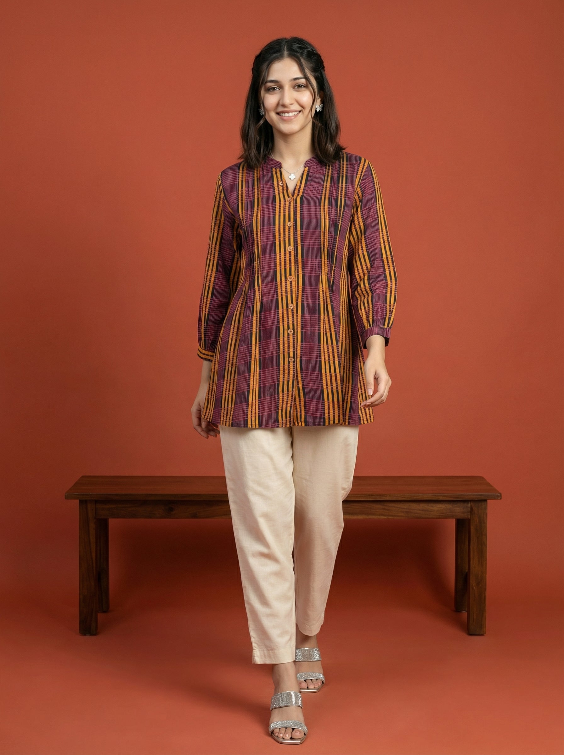 BLOOM GRID MULTICOLOR LINEN COTTON TOPS