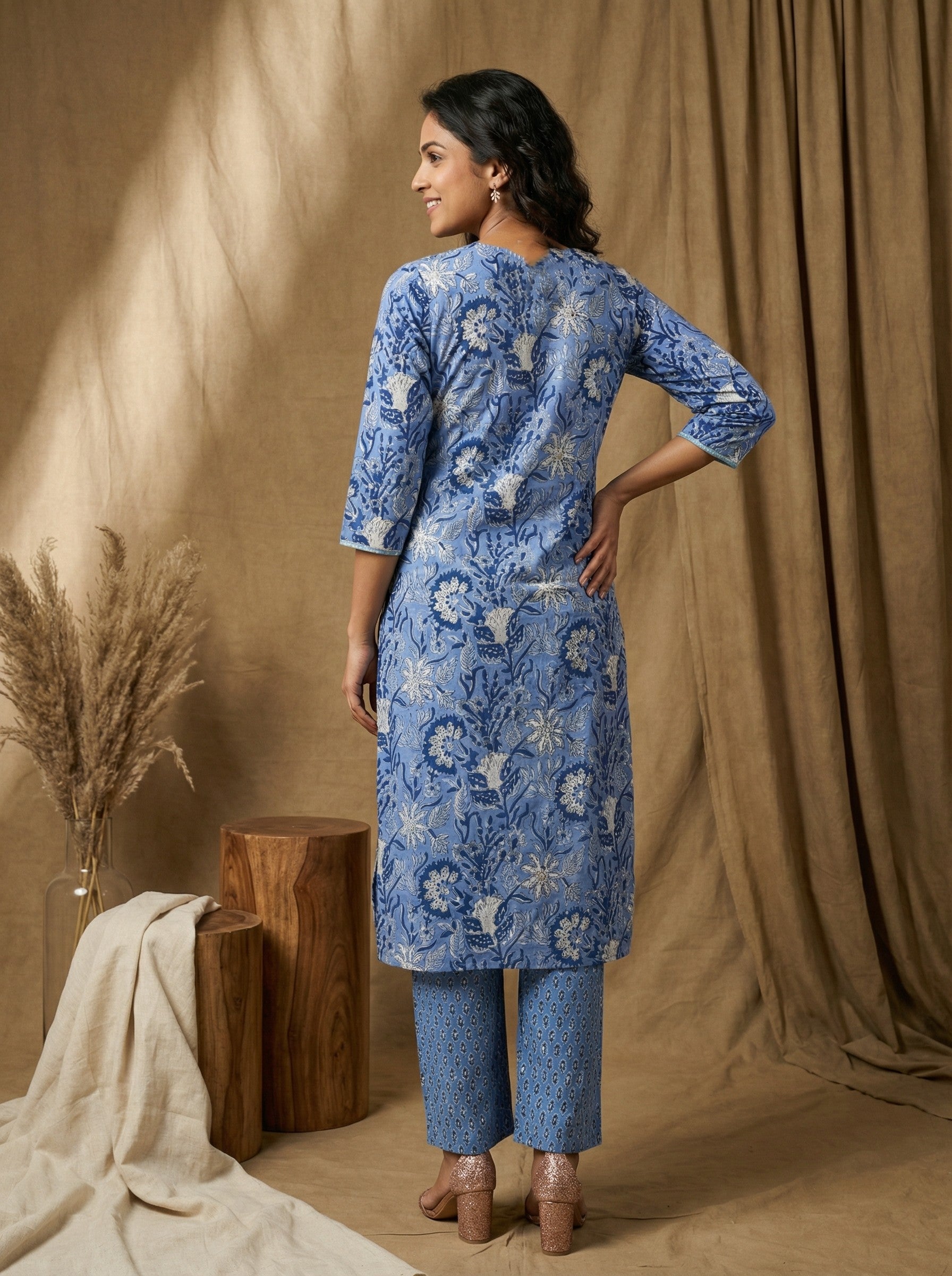 Denim Blue Cotton Gotta Patti Galore KP Set
