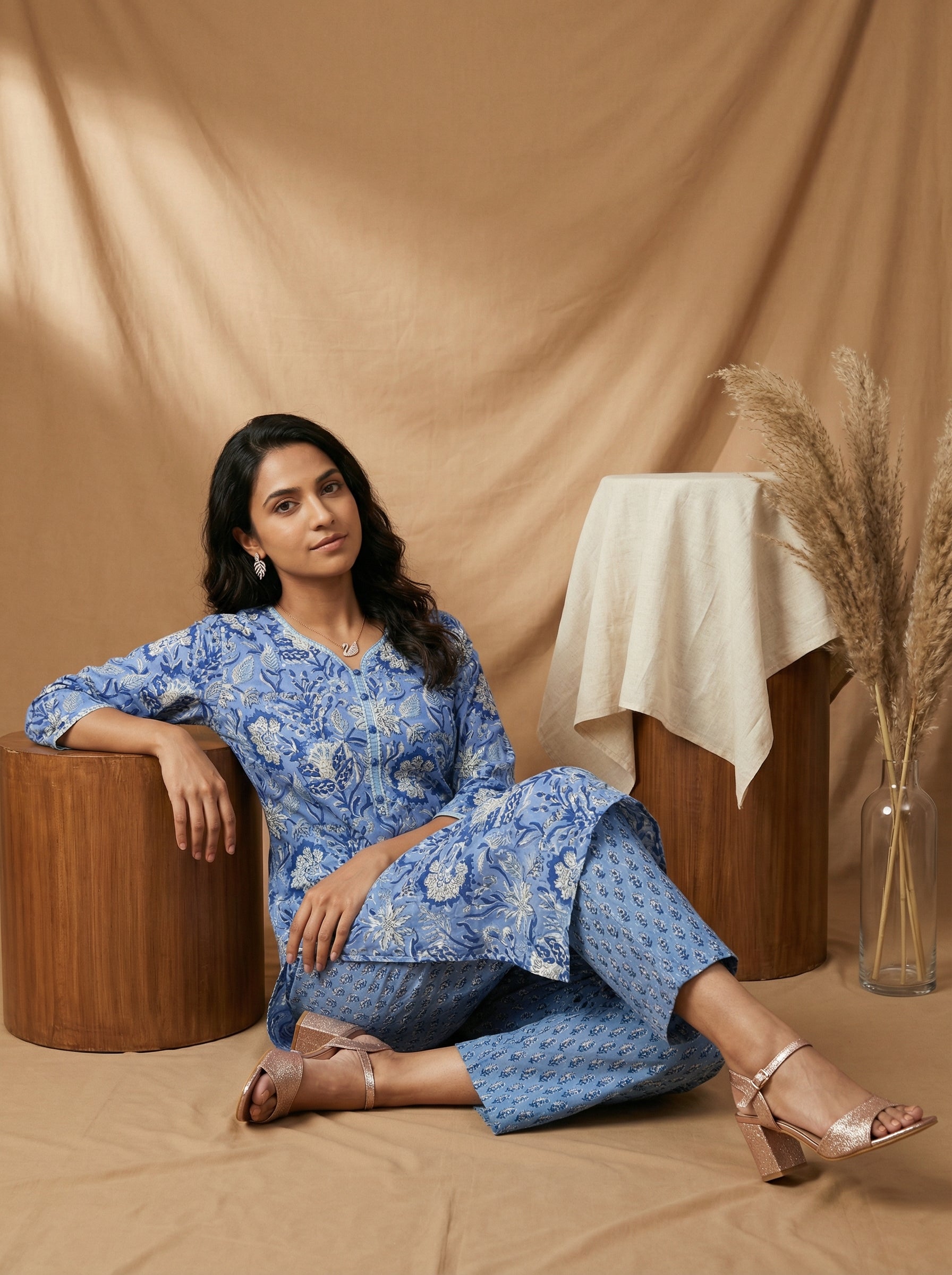 Denim Blue Cotton Gotta Patti Galore KP Set