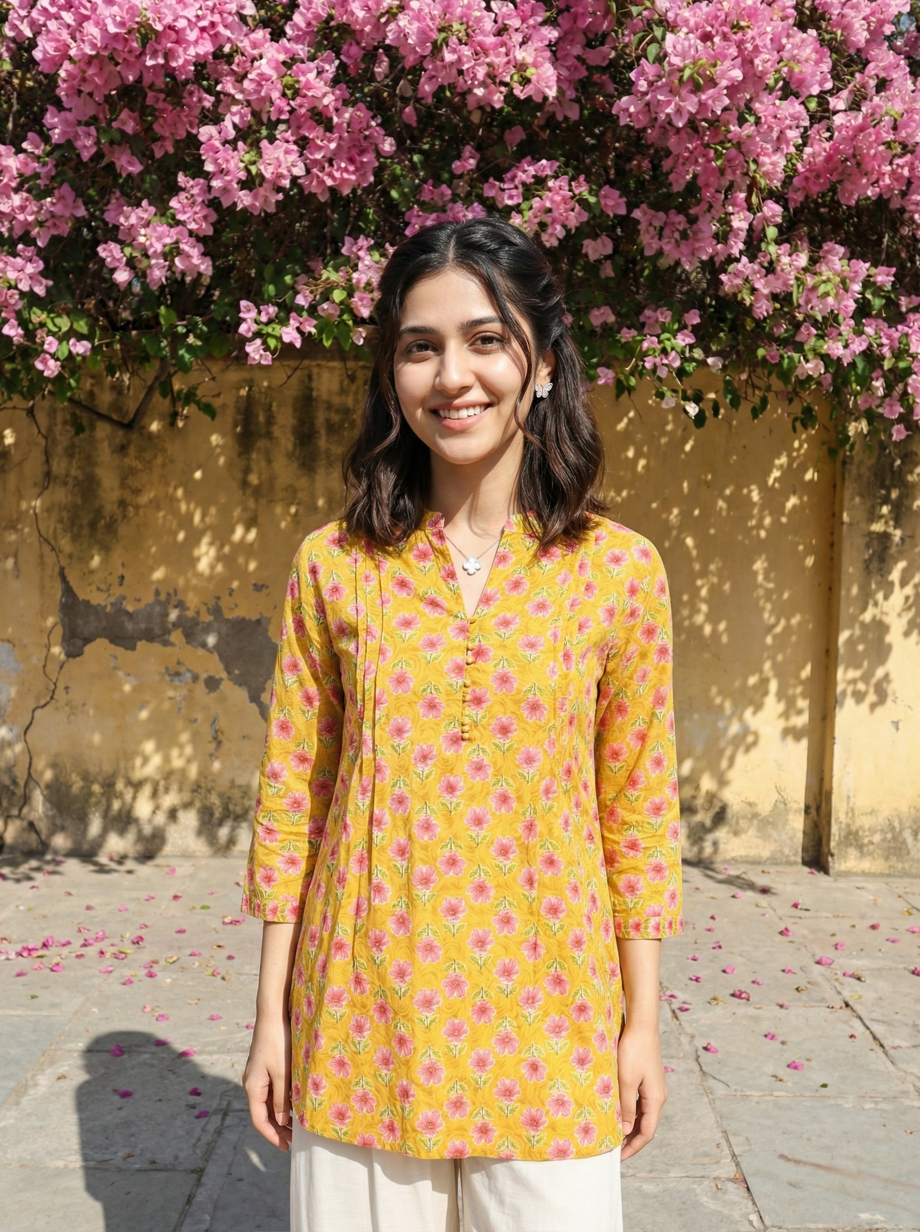 EVERYDAY WEAR YELLOW/PINK AESTHETIC TOP (HANDPRINTED)