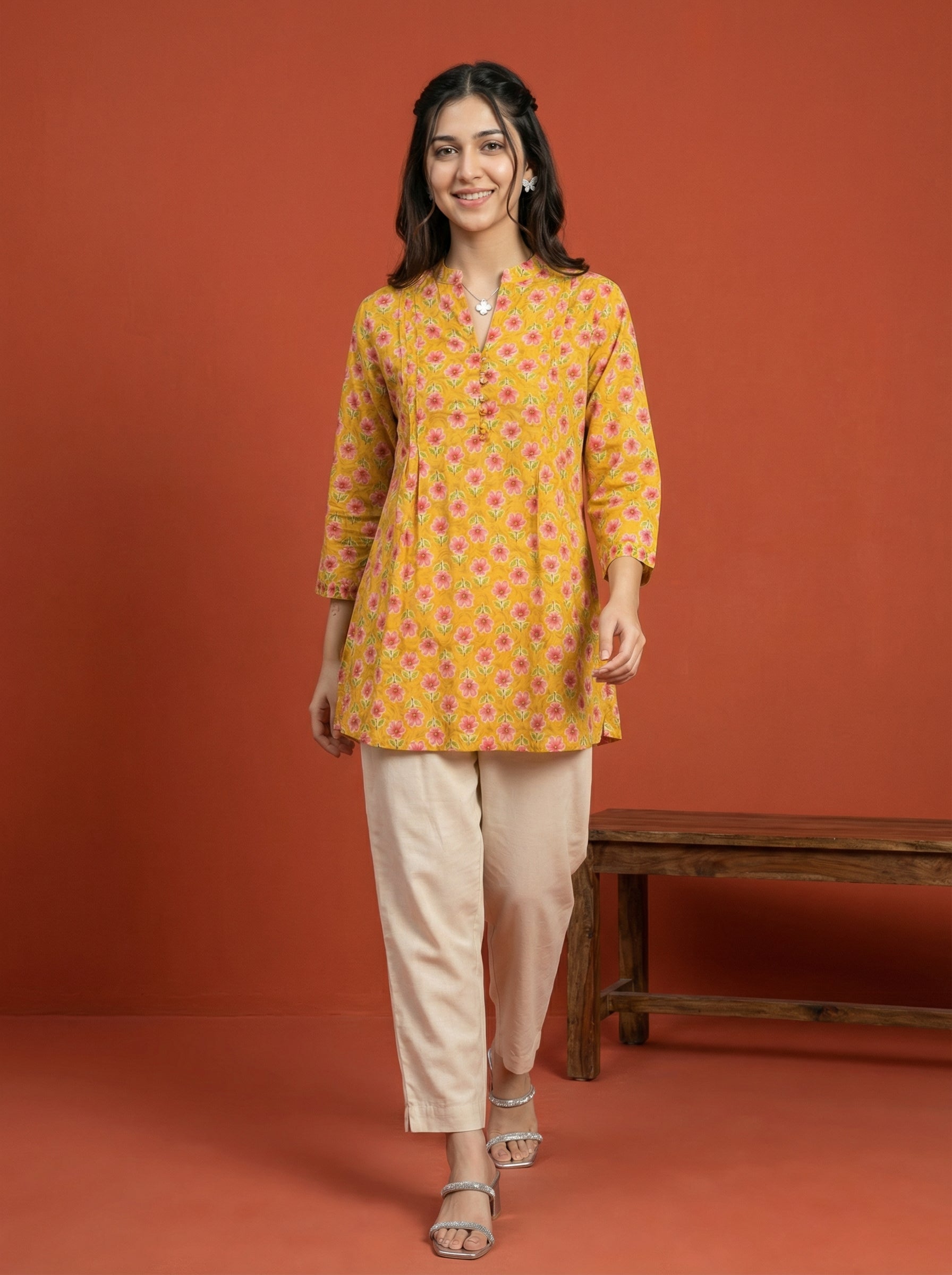 EVERYDAY WEAR YELLOW/PINK AESTHETIC TOP (HANDPRINTED)
