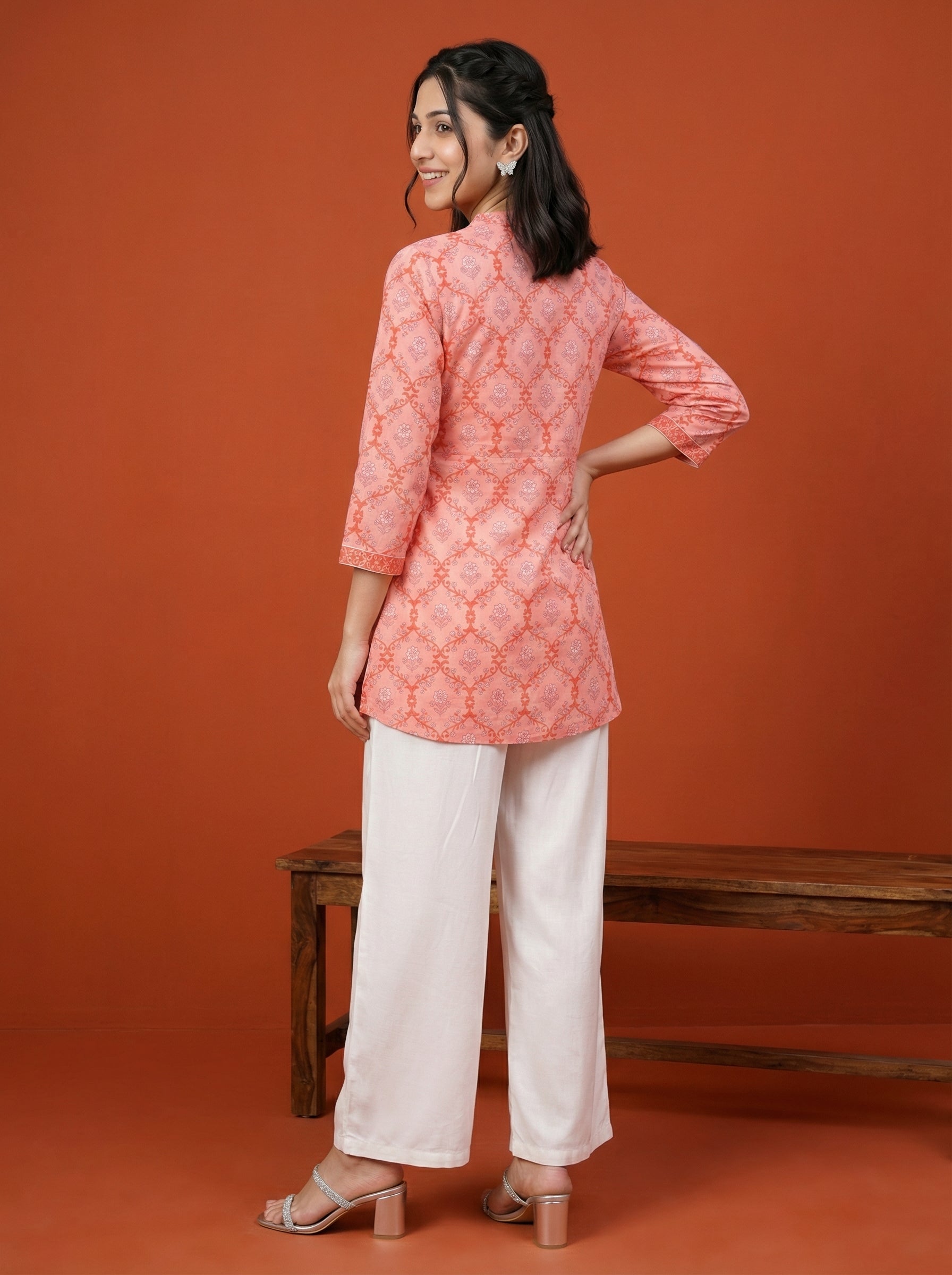 EVERYDAY WEAR PEACH AESTHETIC TOP (HANDPRINTED)