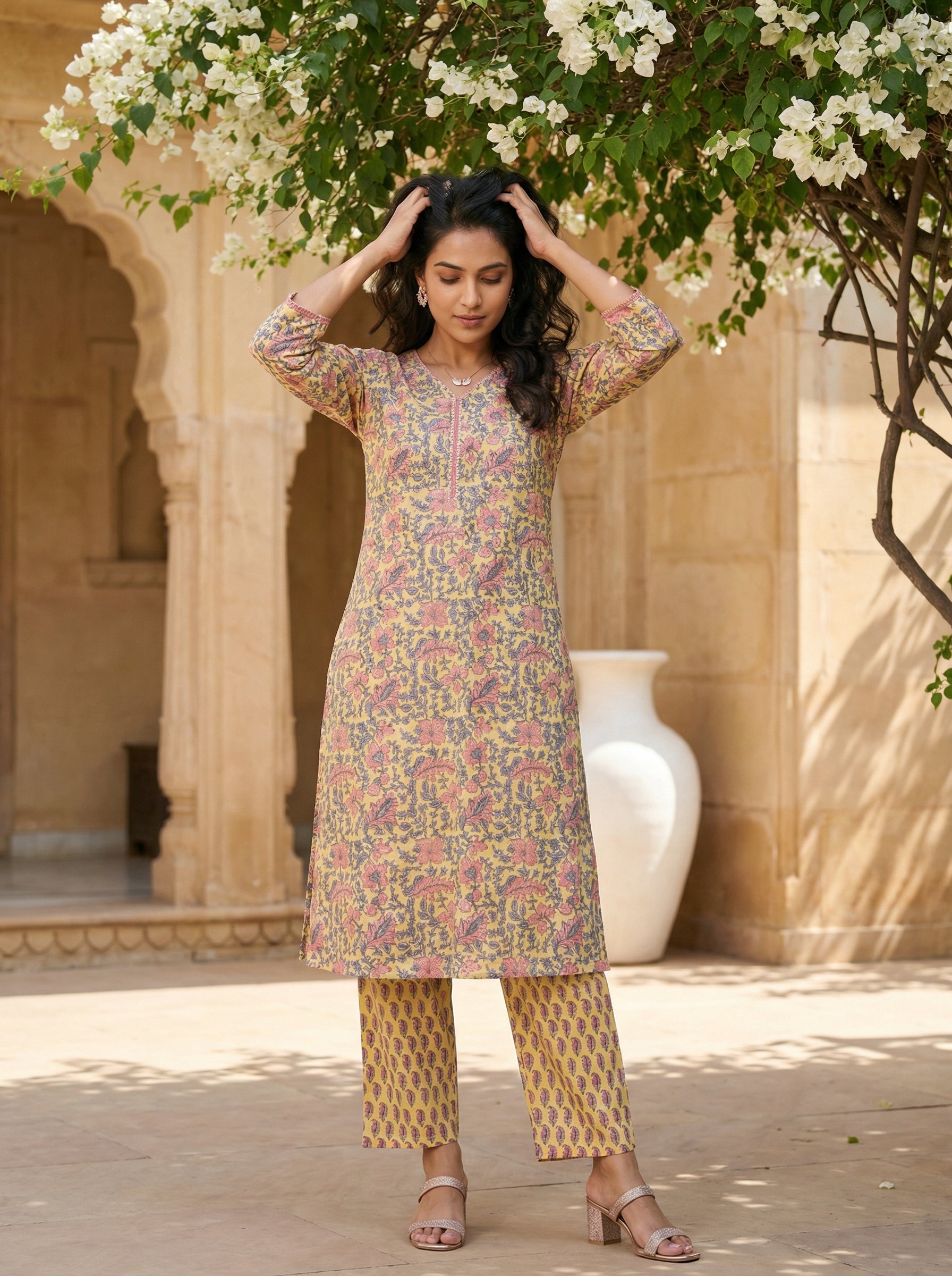 Yellow Cotton Gotta Patti Galore KP Set
