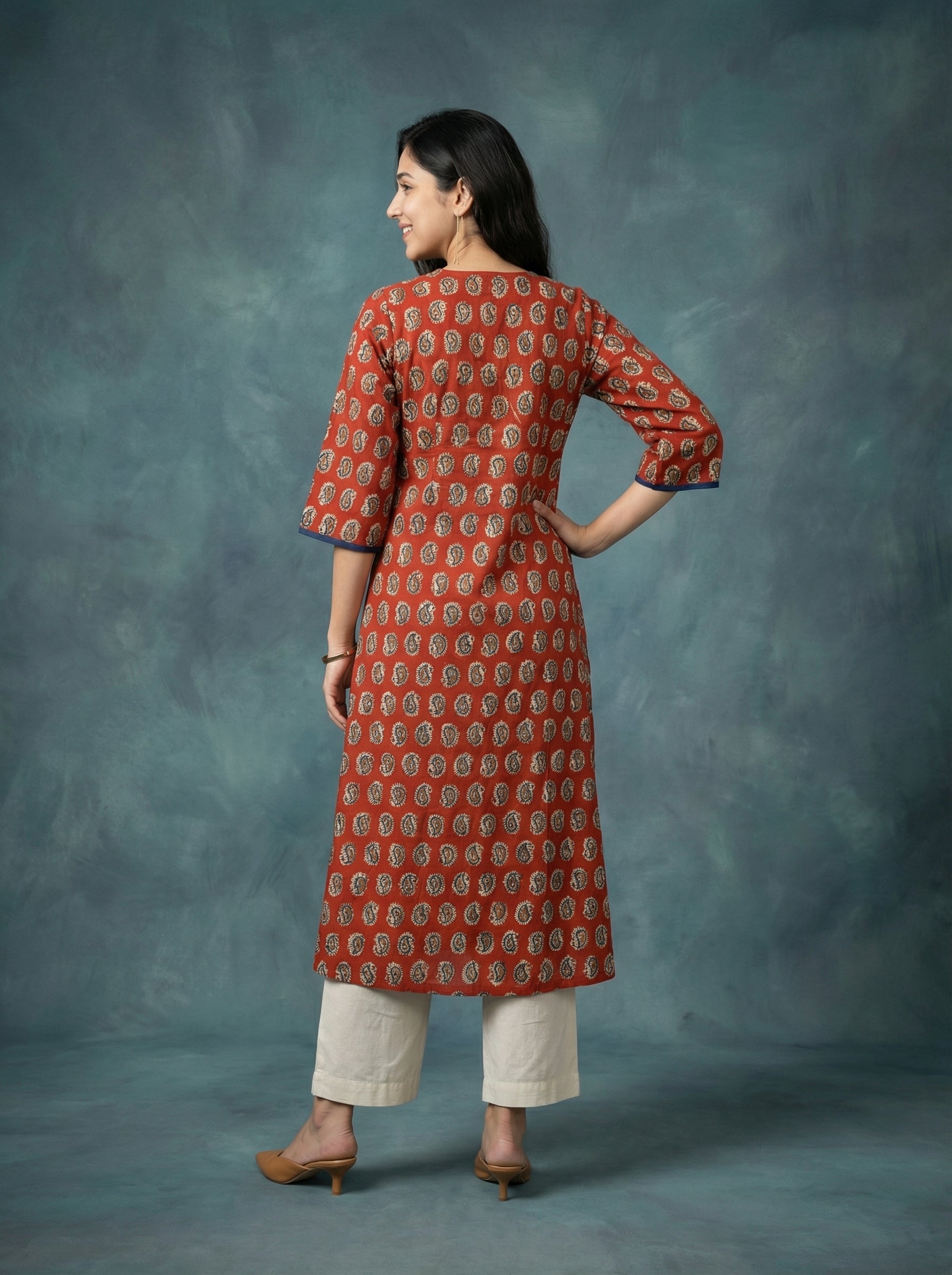 Jazz Waves Cotton Maroon/Brown Paisley Yoke Kurta