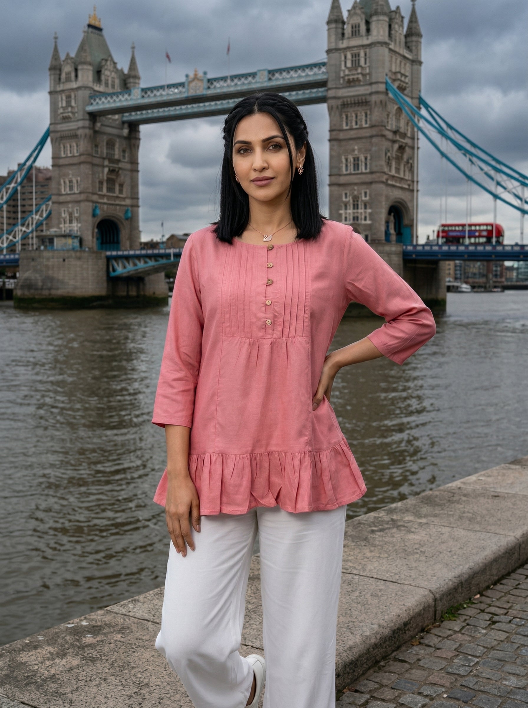 THE LINEAR WAVE PINK COTTON TOP