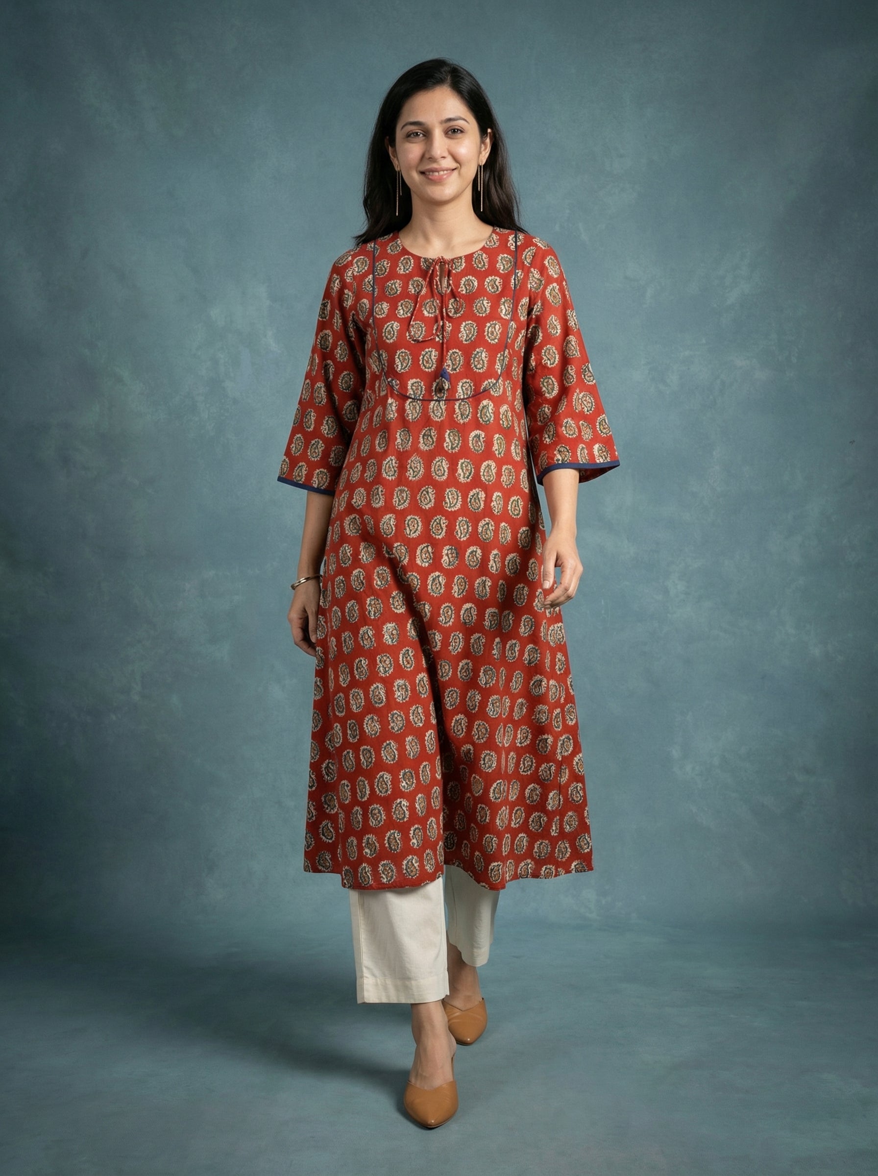 Jazz Waves Cotton Maroon/Brown Paisley Yoke Kurta