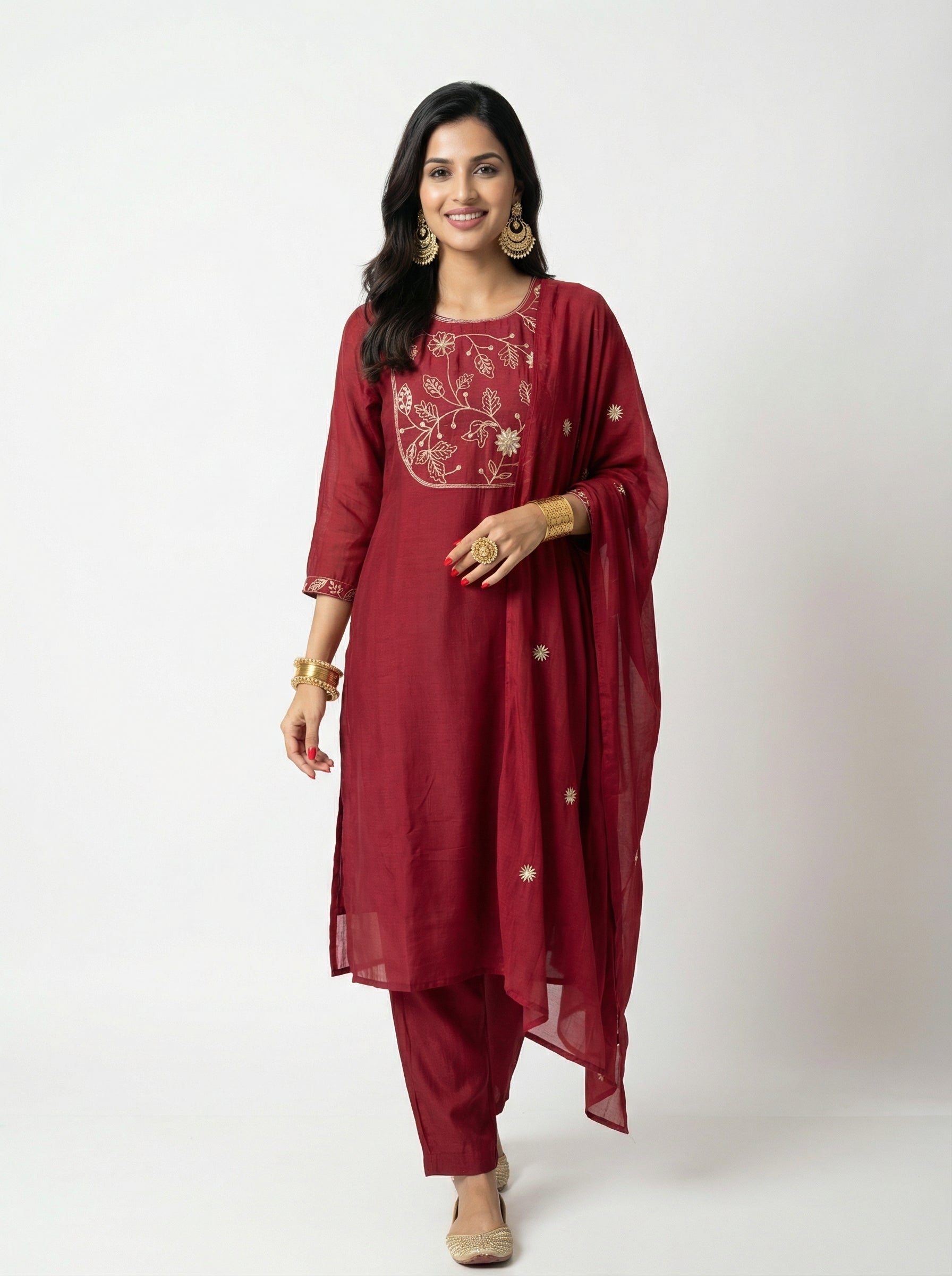 Royal Embroidery Muslin Silk Magenta KPD Set