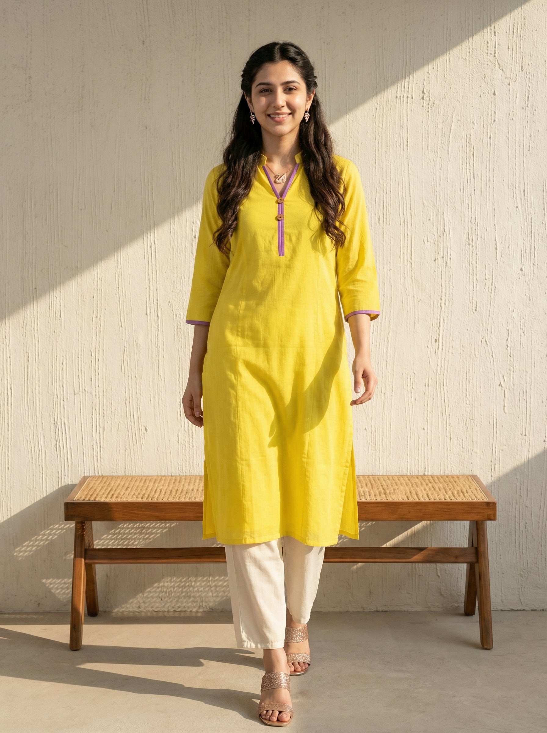 Yellow Mul Cotton Kurta
