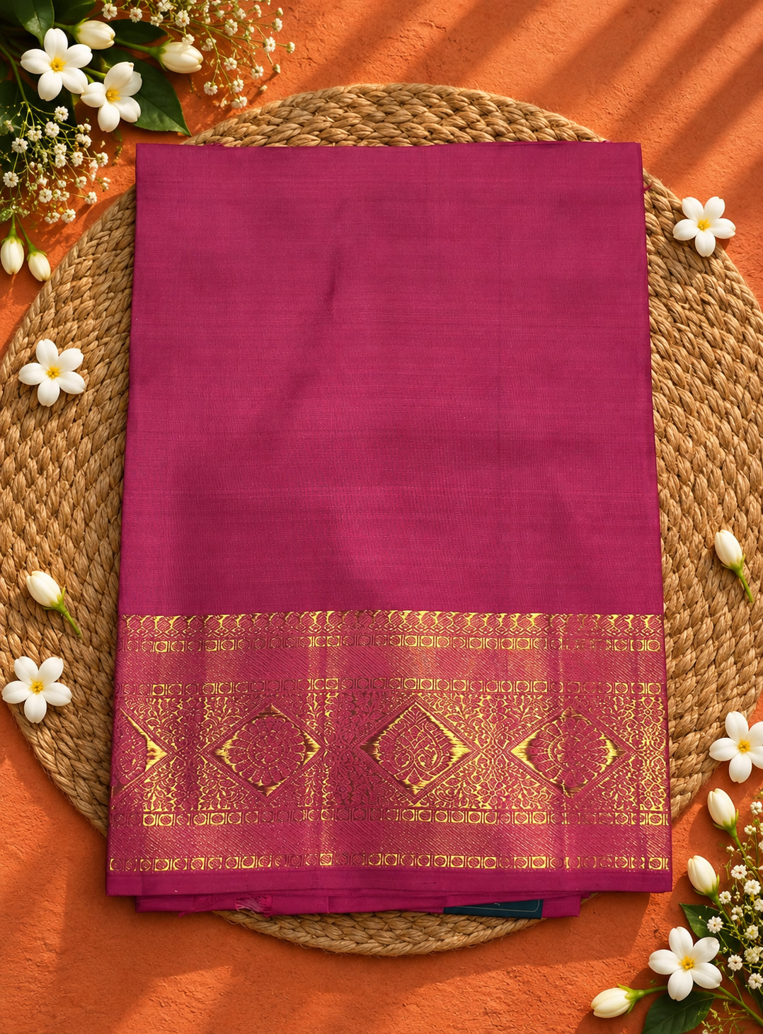 Rose Pink Gold Border Kanjivaram Saree