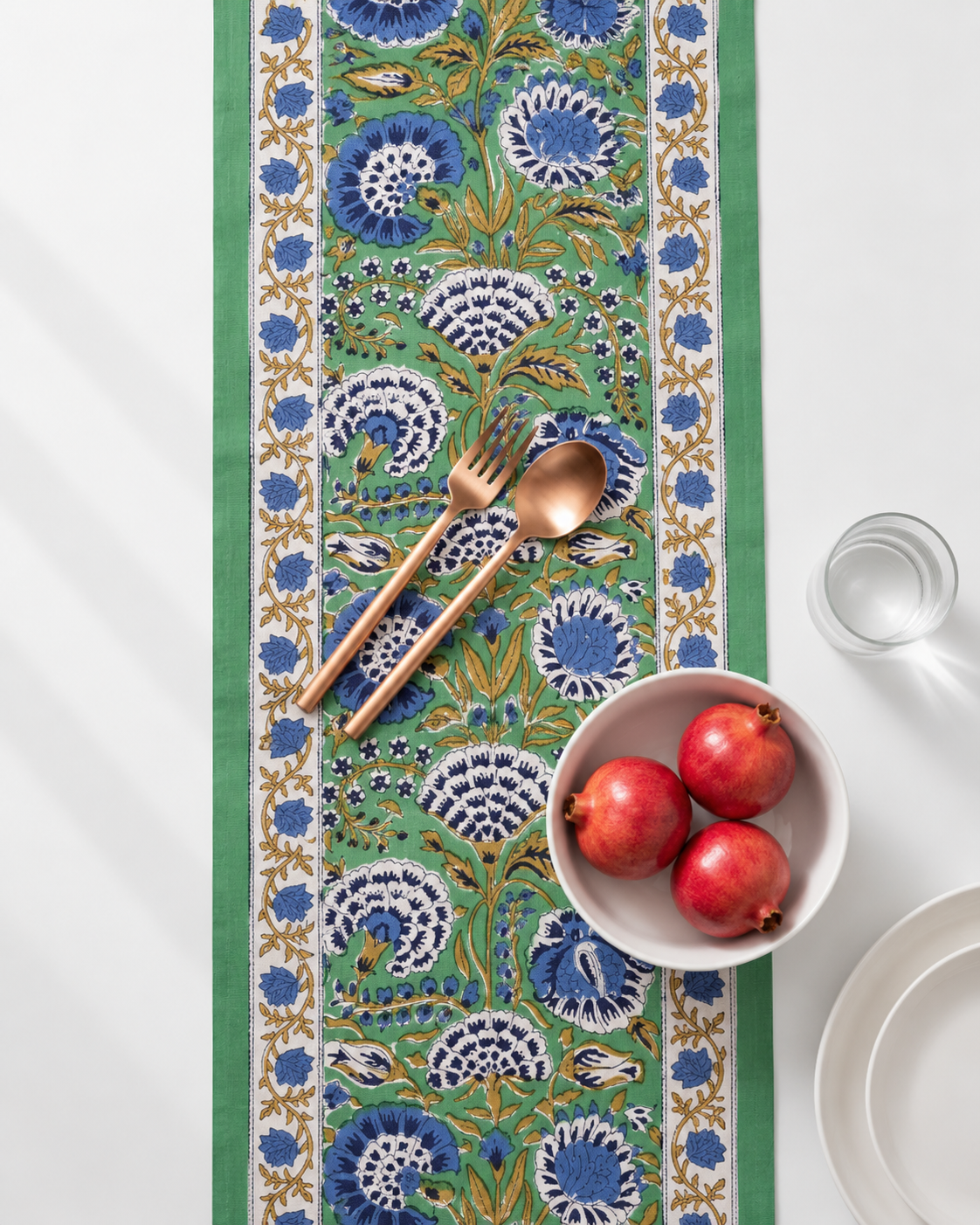 EMERALD BLUE BLOOM TABLE RUNNER