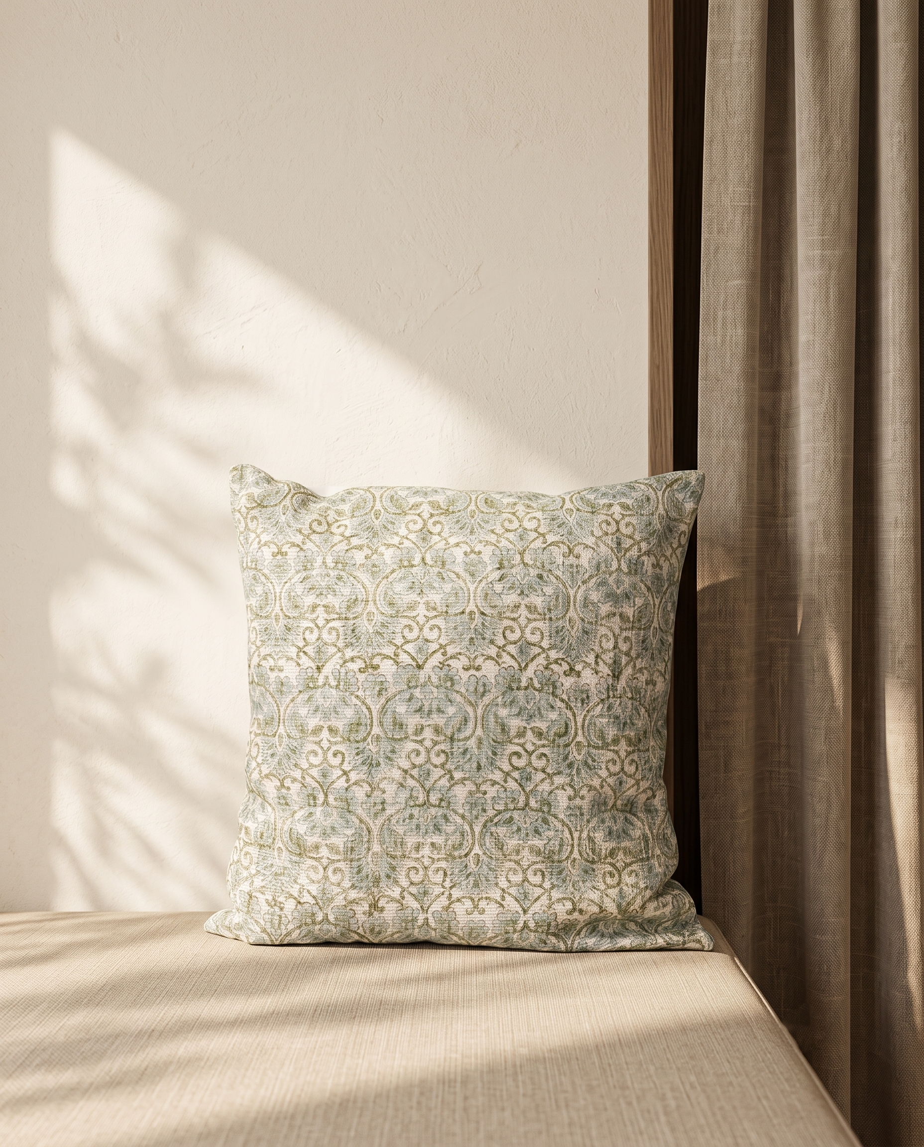 Mughal Vine Handblock Jute Cushion Cover