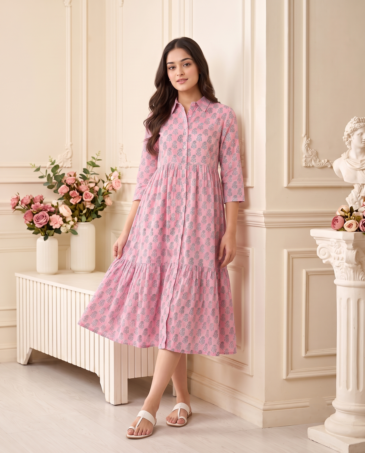 Flora Mul Tiered Dress (Handblock)