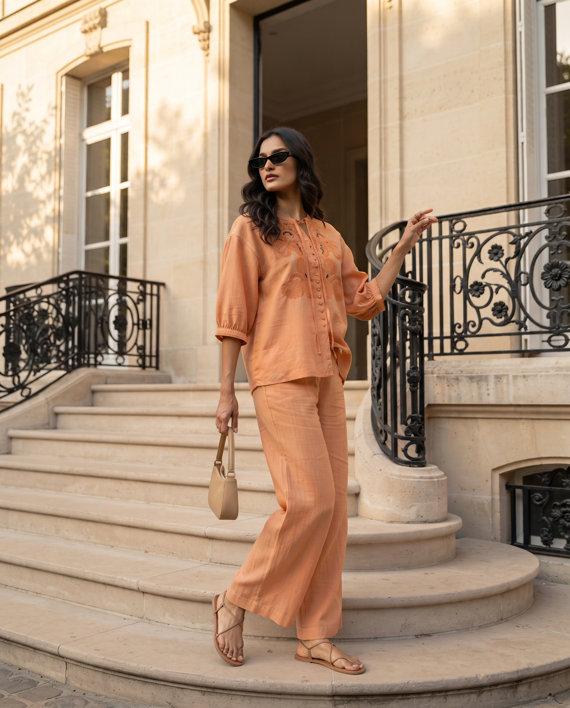 Apricot Muse European Linen Top - Burnt Peach