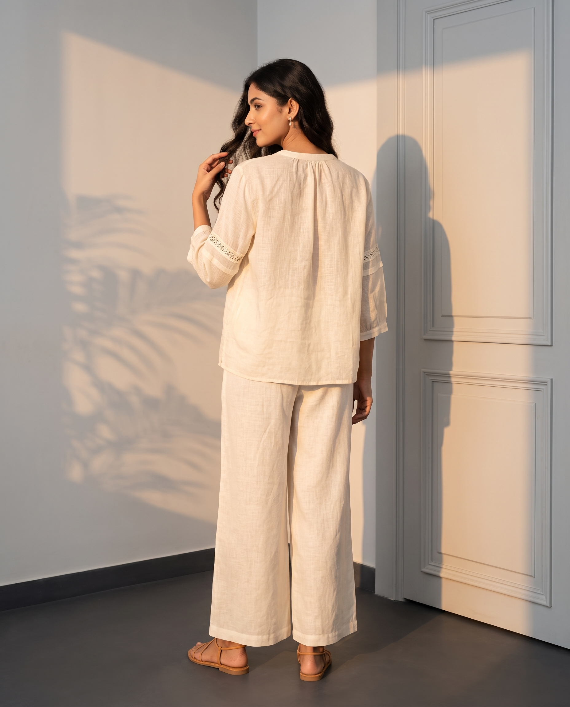 Vanilla Lace European Linen Top - Cream Ivory