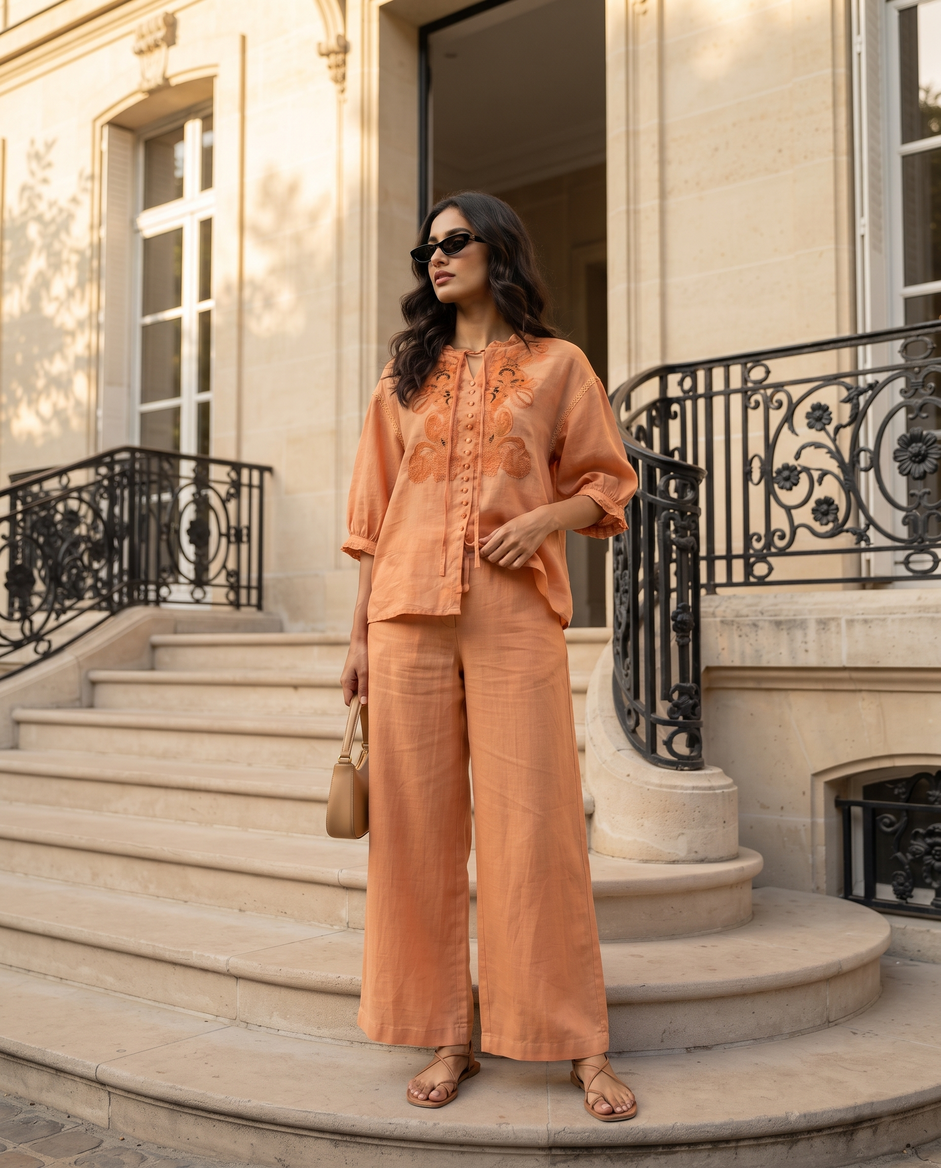 Apricot Muse European Linen Top - Burnt Peach