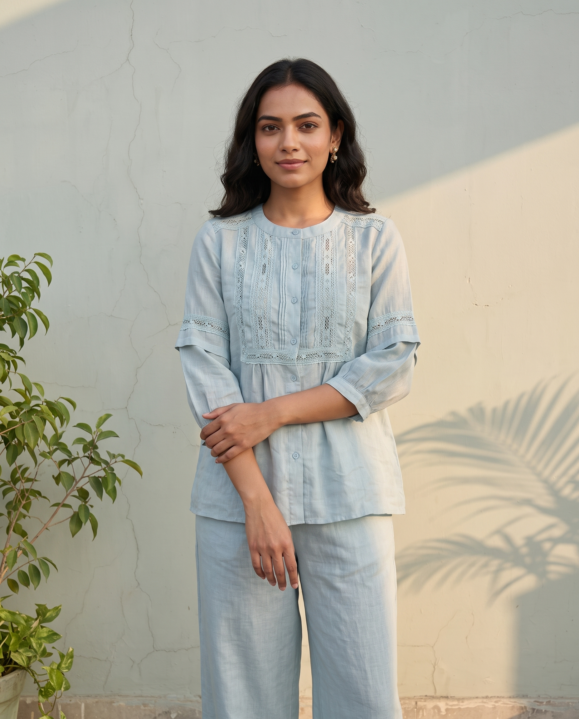 Breeze European Linen Top - Ice Blue