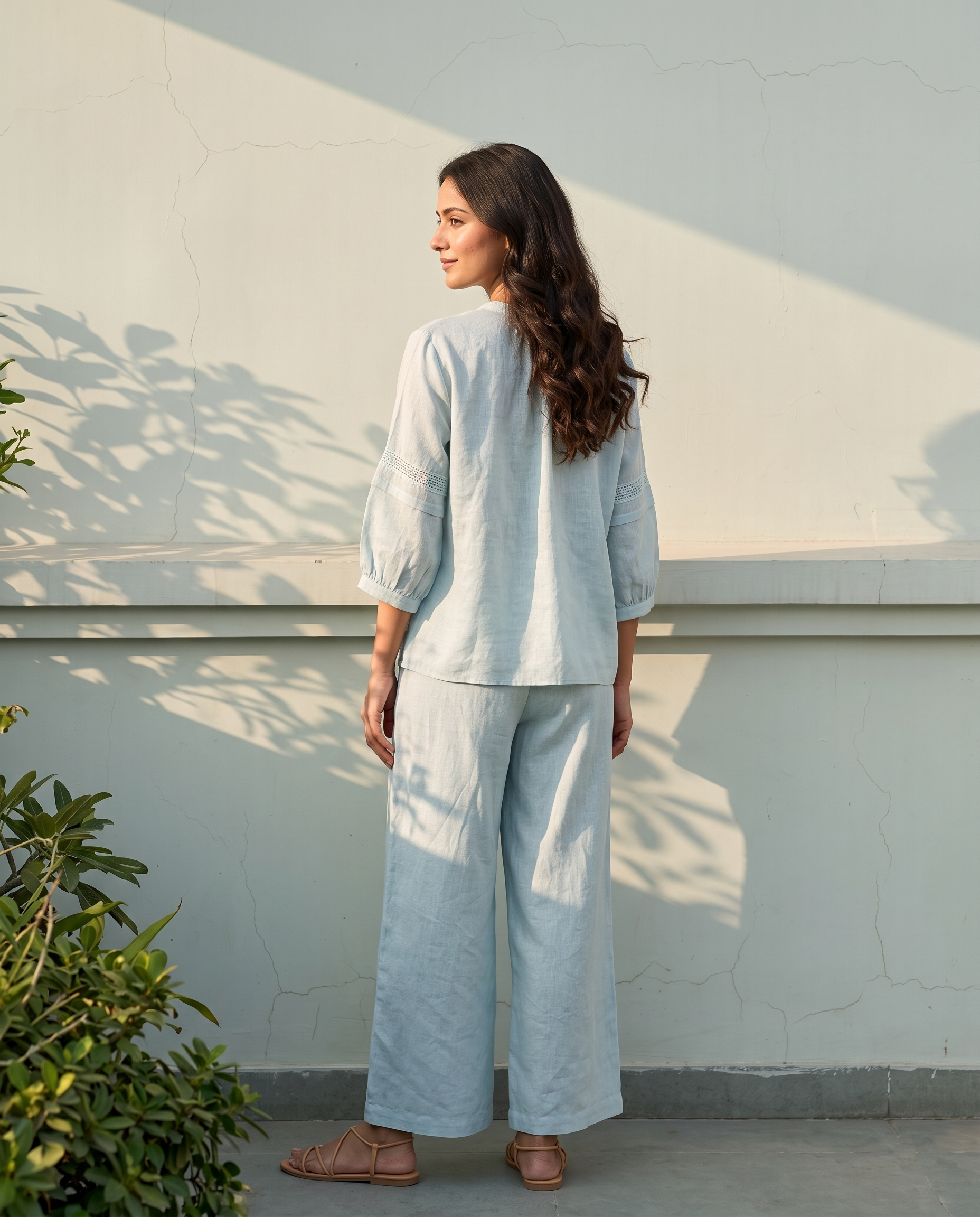 Breeze European Linen Top - Ice Blue