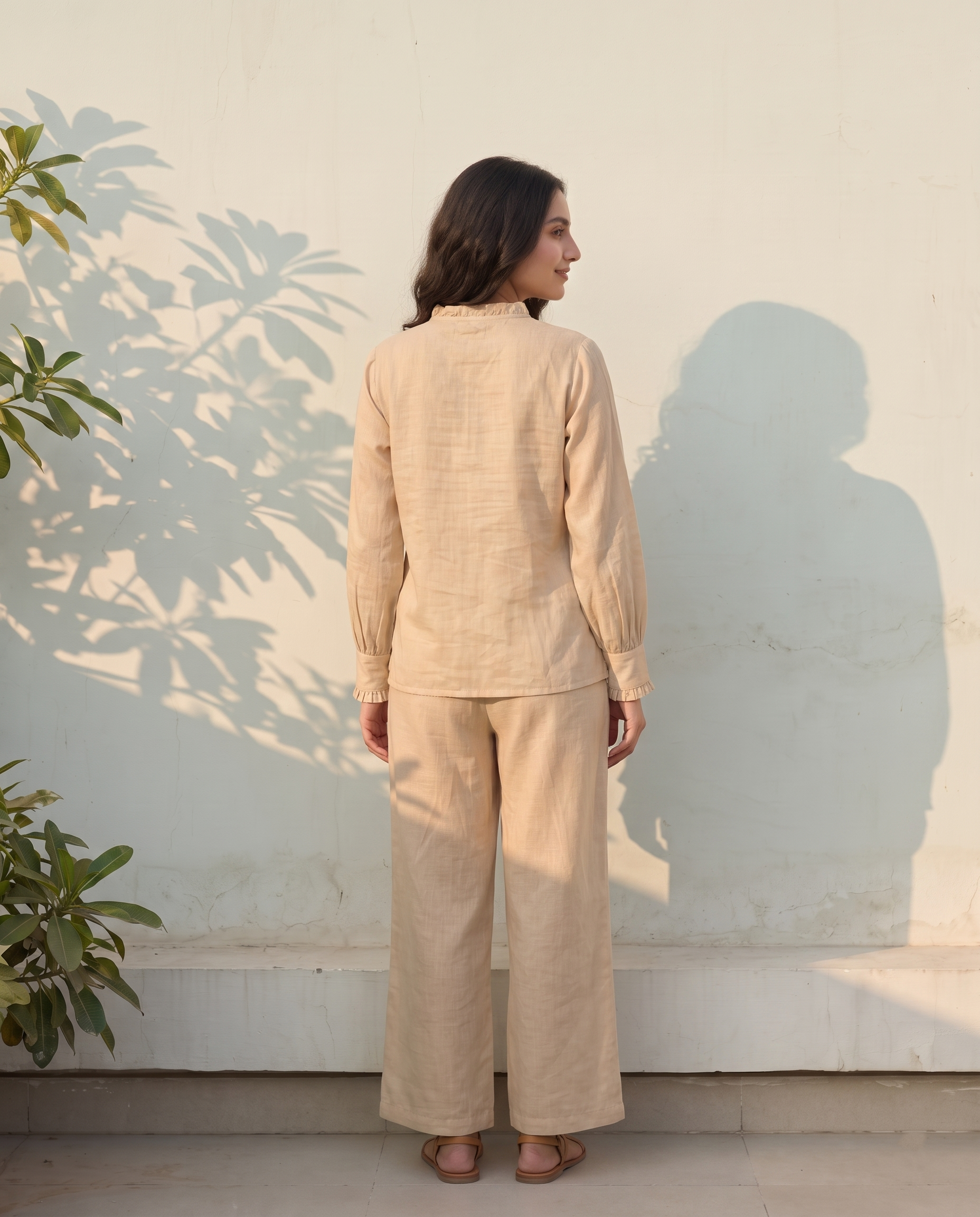 Floral Embroidered European Linen Top - Beige
