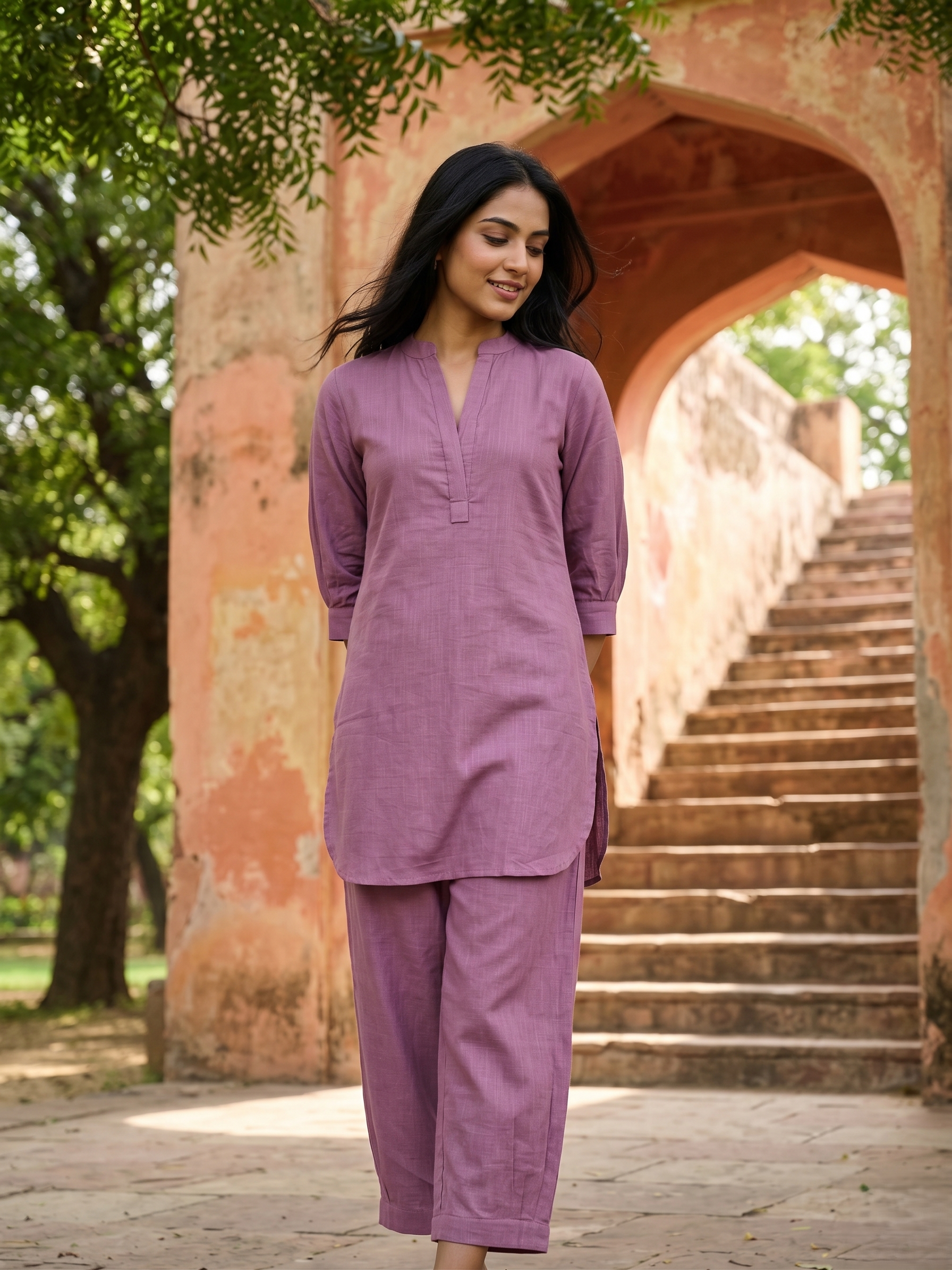LINEN LUXE PURPLE KURTA PANT SET