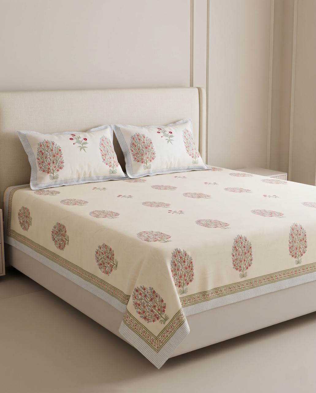 The Blush Blossom Tree Premium Cotton Bedsheet