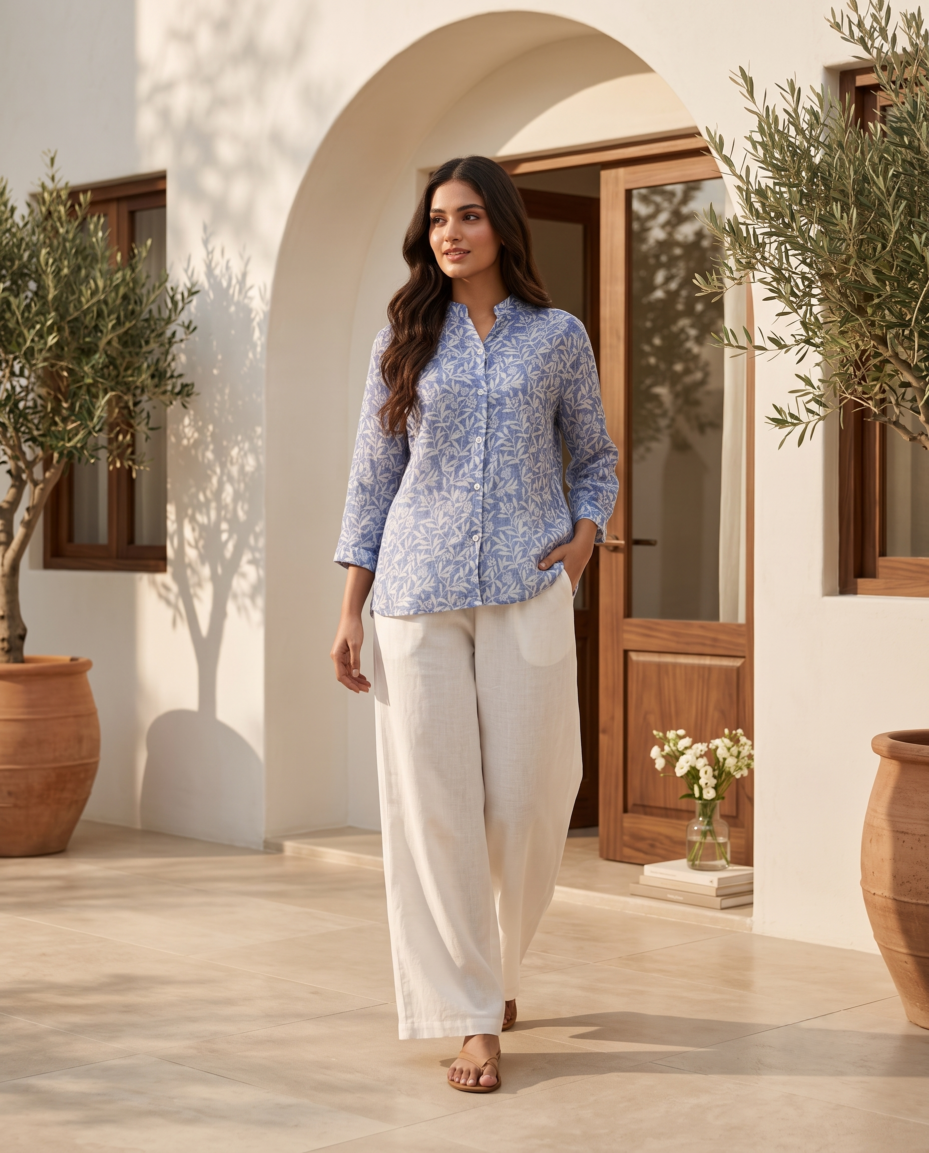 Bamboo Silk 150 GM Blue Botanical Shirt