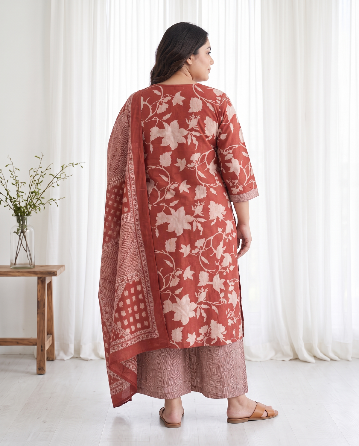 MEHER FLORAL 3 PC SET - BRICK RED
