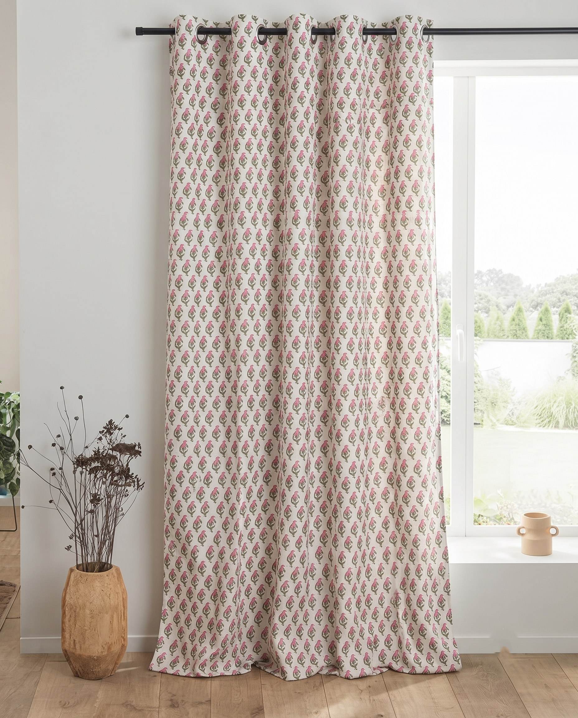 Gulabi Buti Hand Block Printed Curtain