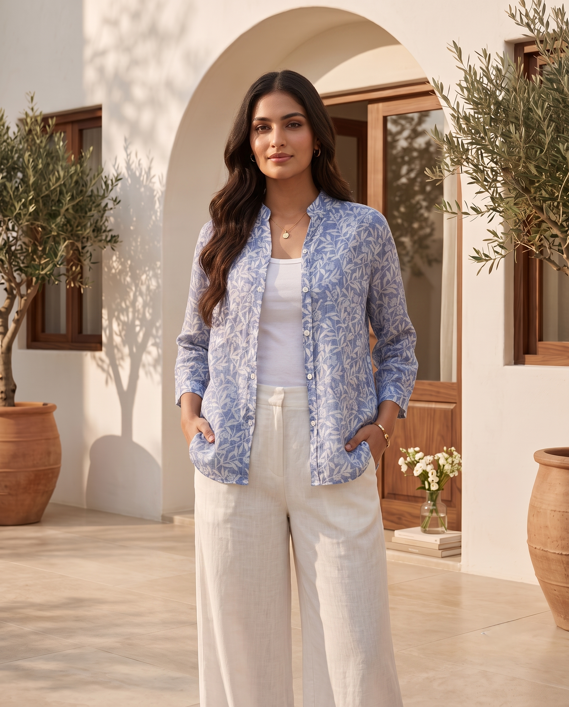 Bamboo Silk 150 GM Blue Botanical Shirt