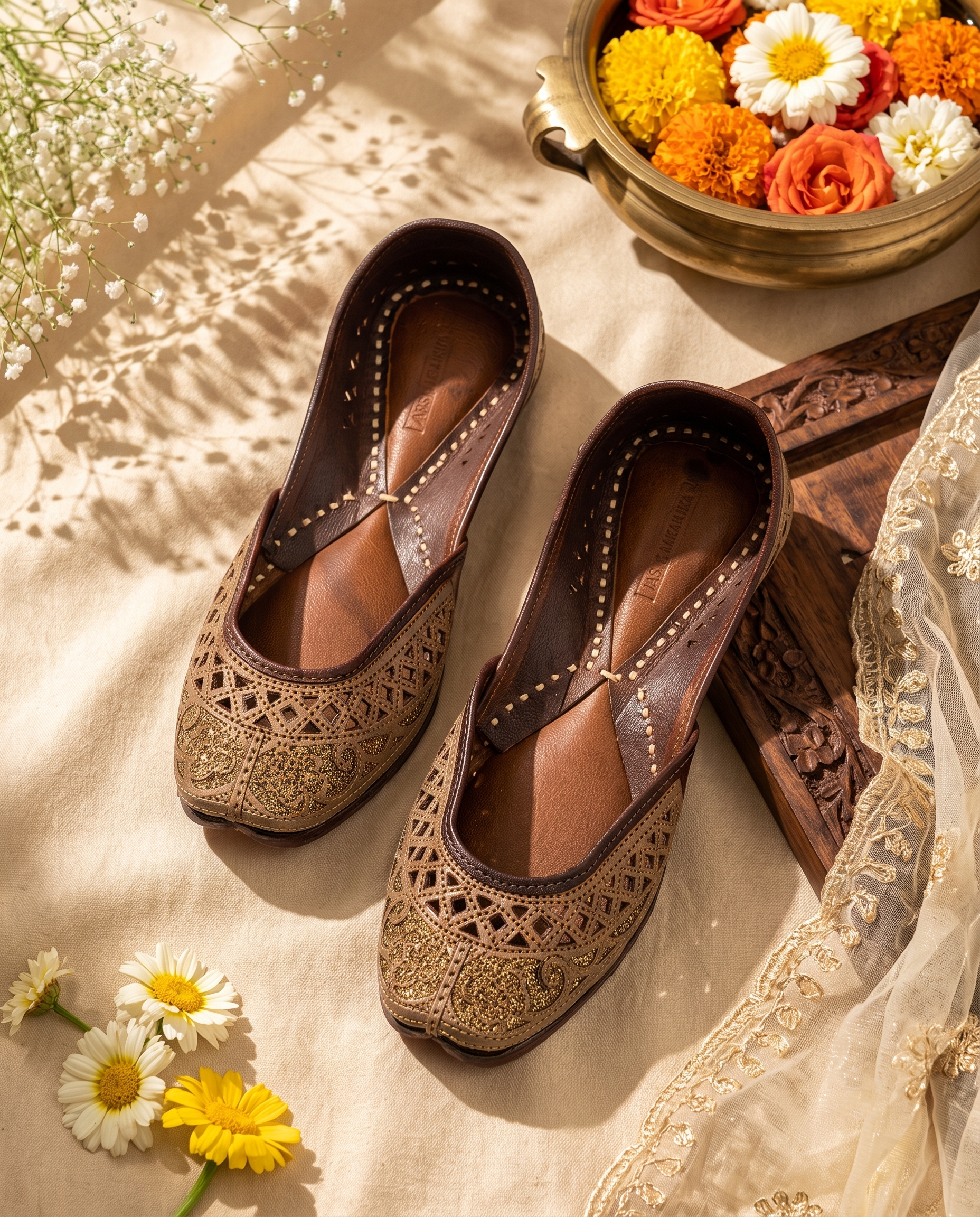 Heritage Gold Filigree Pure Leather Handcrafted Jutti