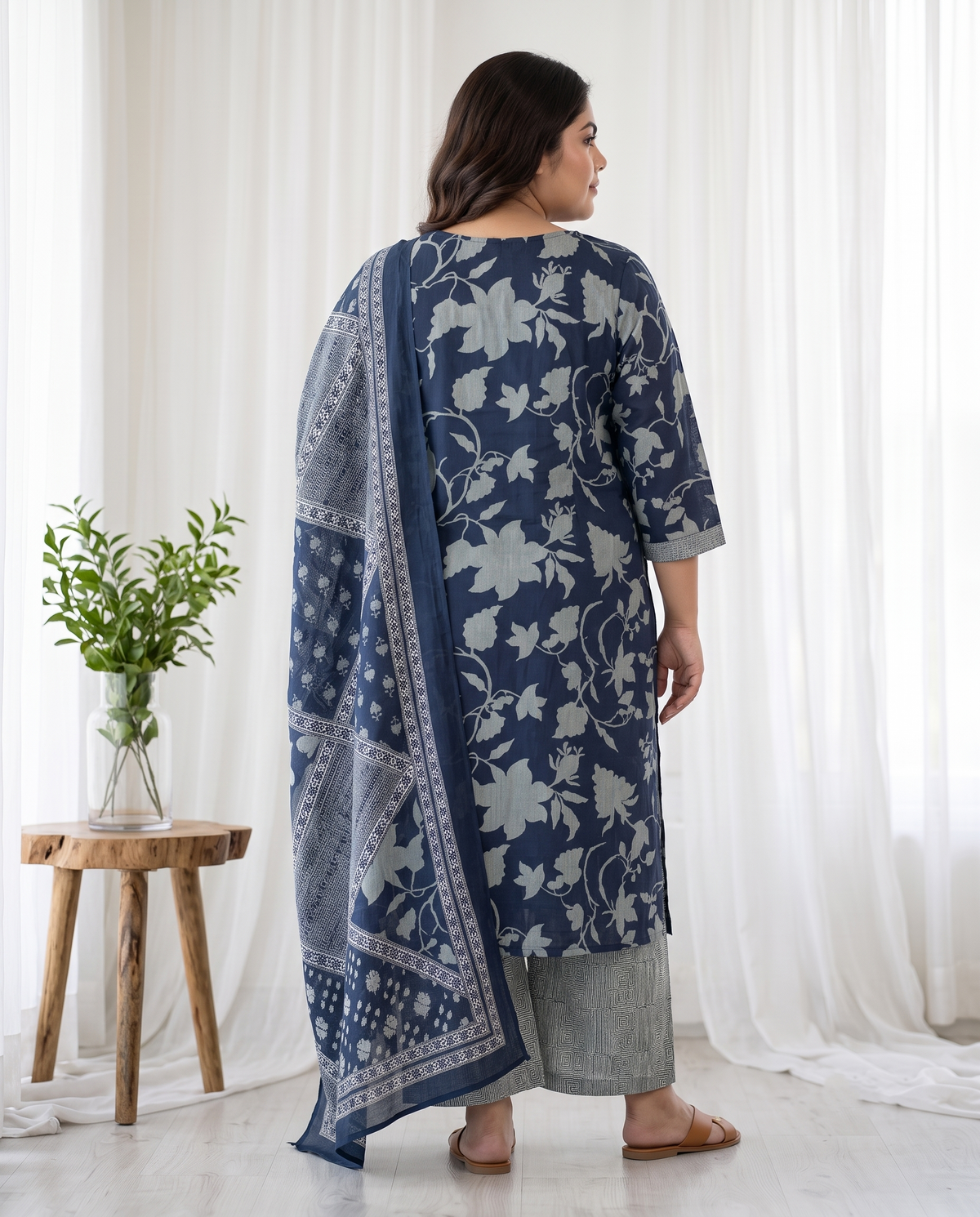 MEHER FLORAL 3 PC SET - NAVY BLUE