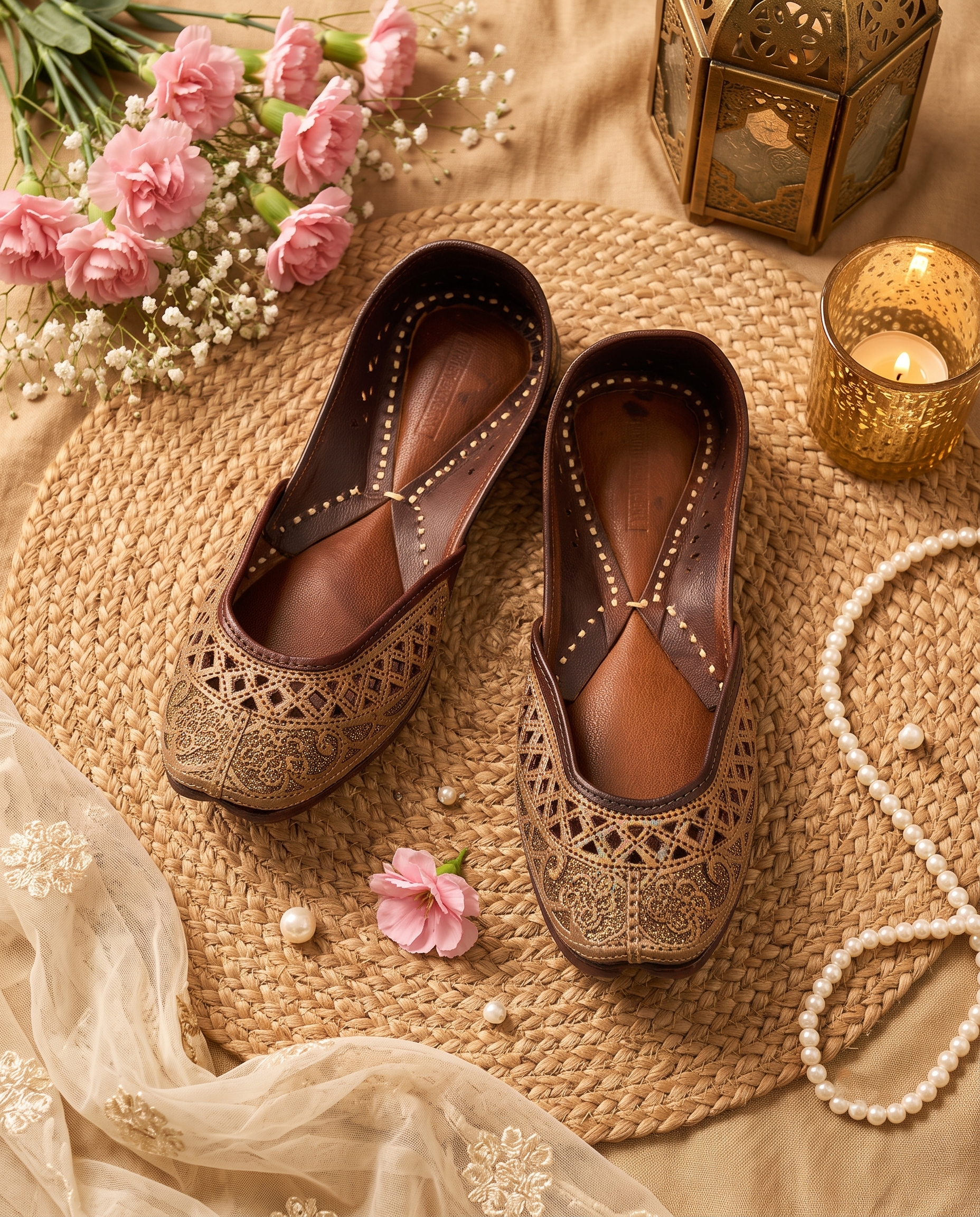 Heritage Gold Filigree Pure Leather Handcrafted Jutti