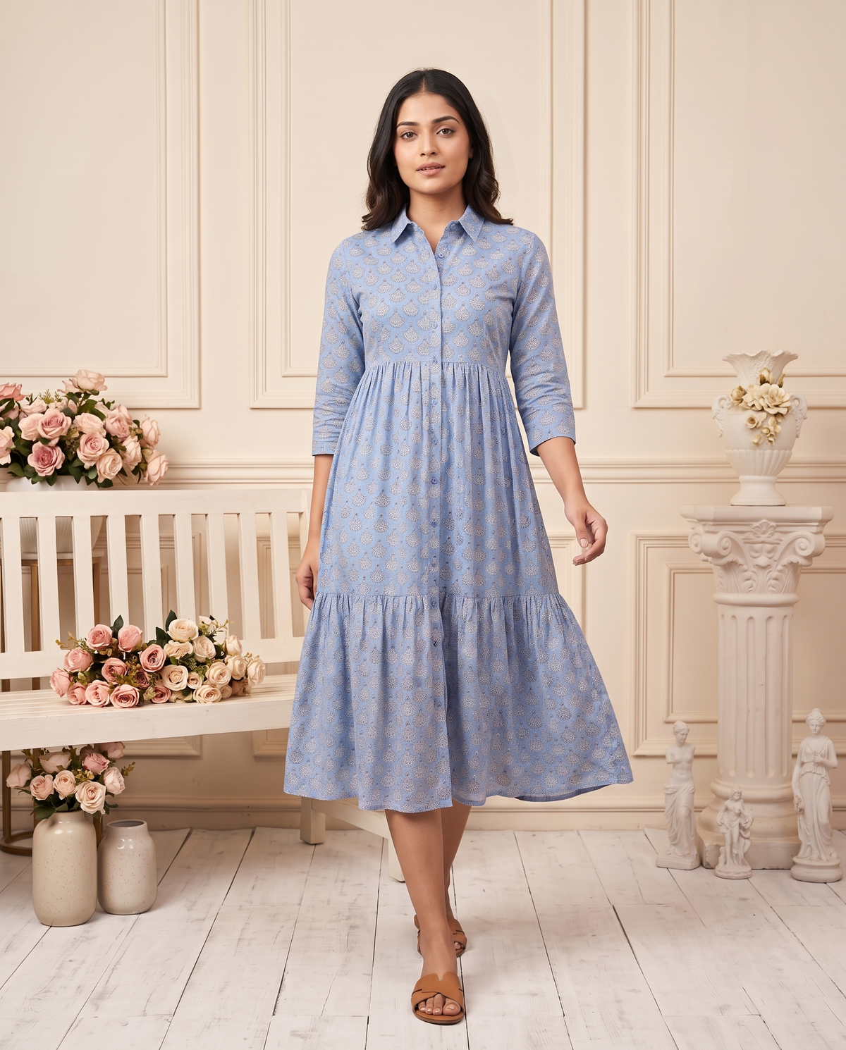 Flora Mul Tiered Dress (Handblock)