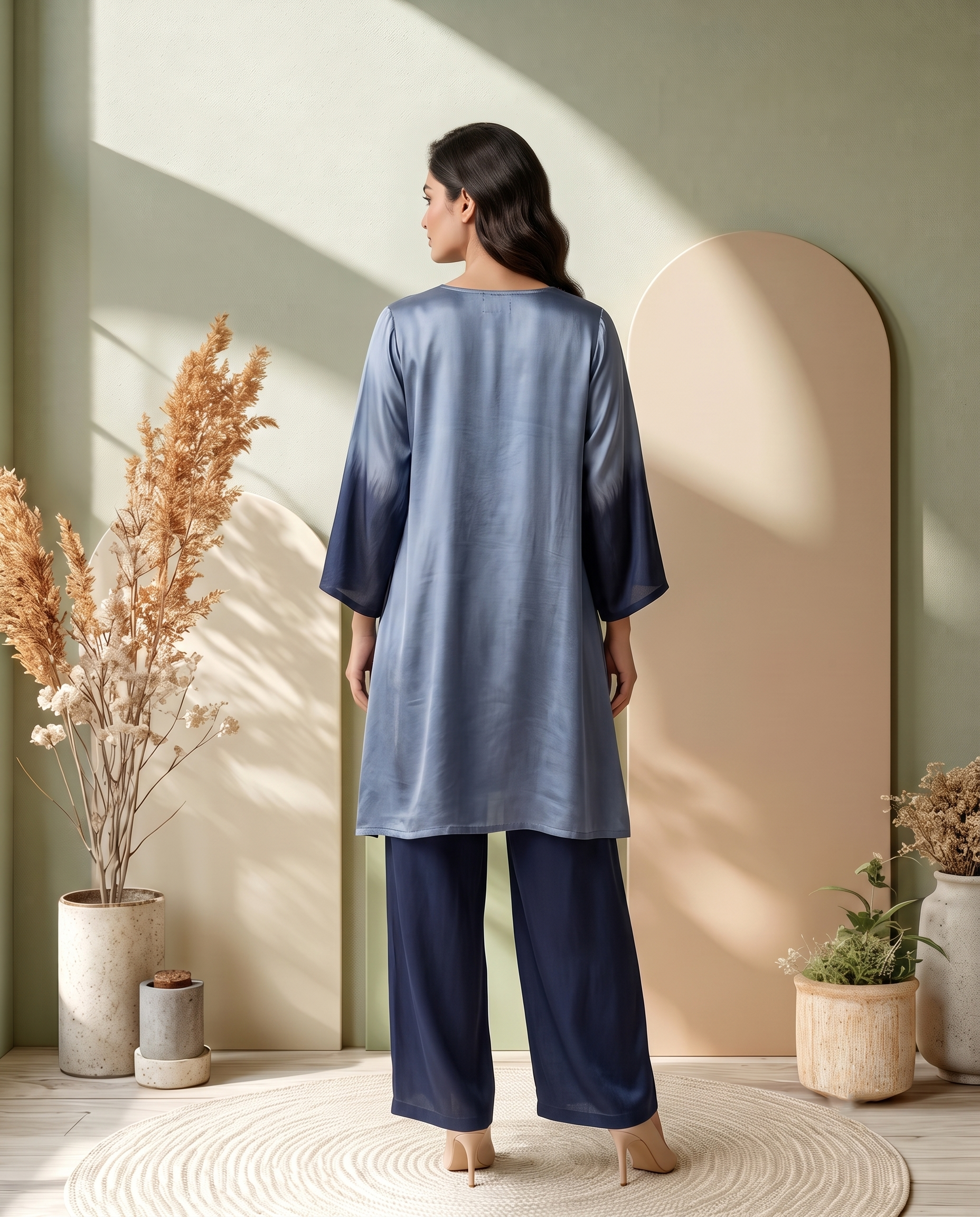GREY OMBRE LUXE MODAL SILK SHORT KURTA