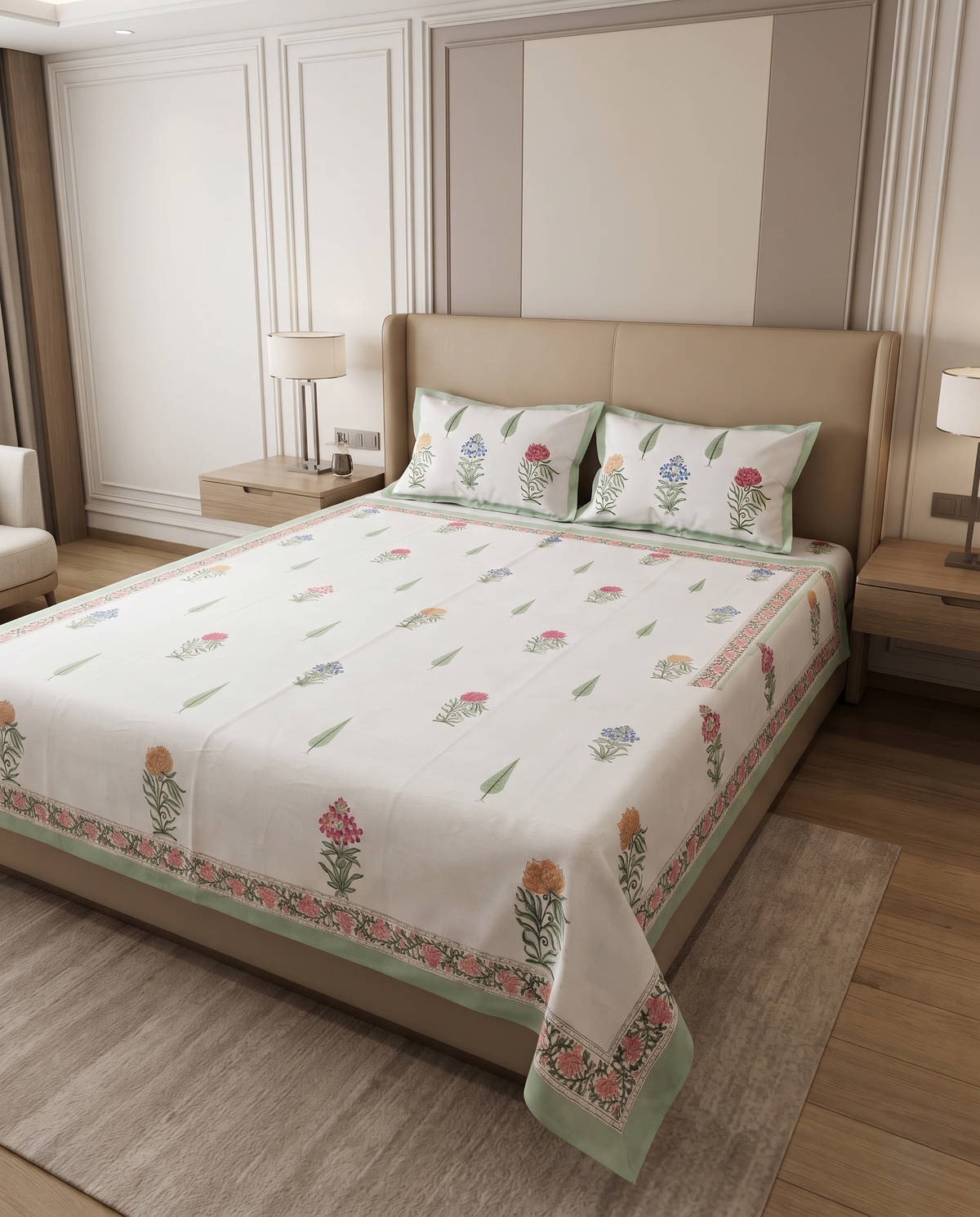 The Pastel Meadow Bloom Premium Cotton Bedsheet