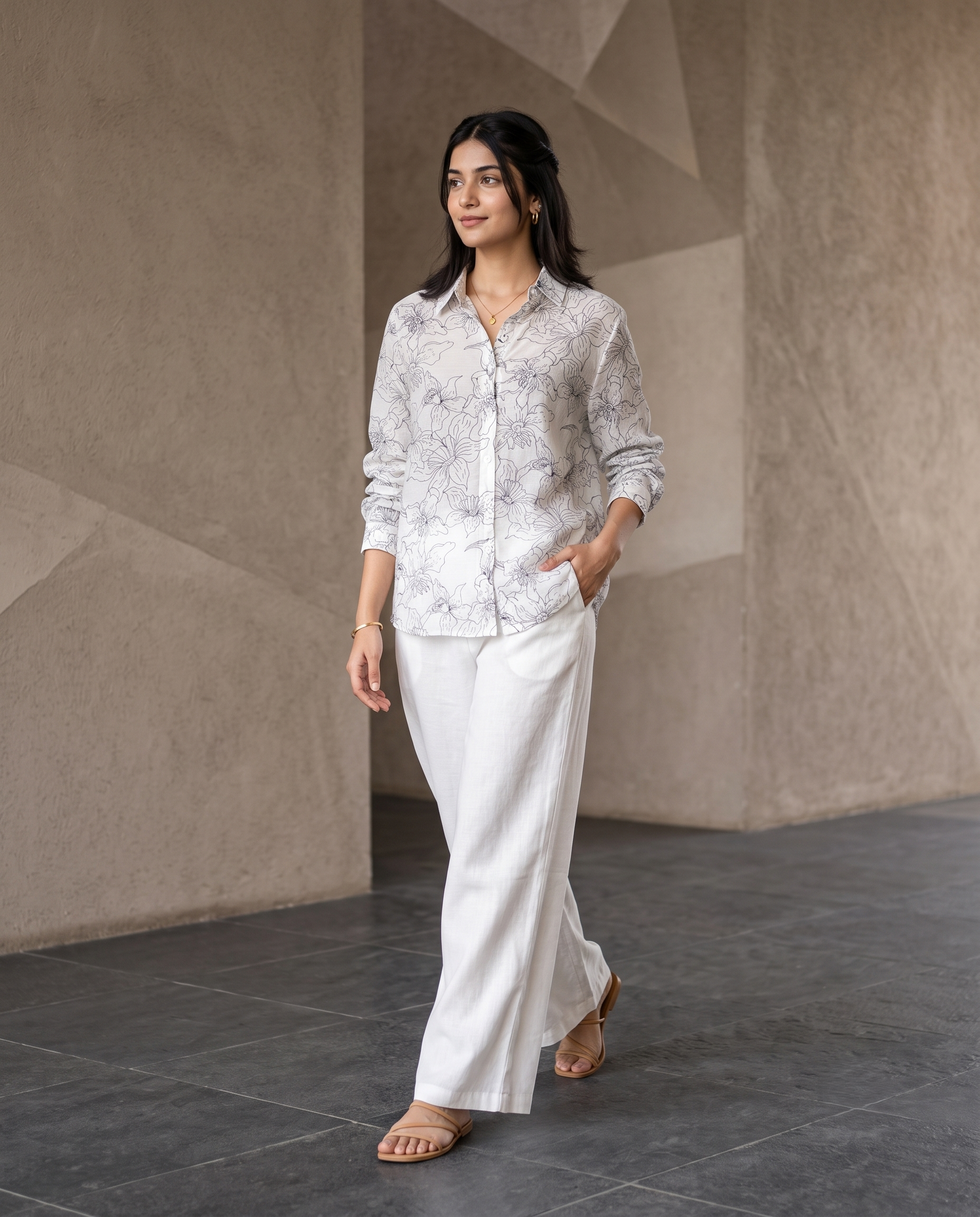 Bamboo Silk 150 GM Sketch Floral Shirt