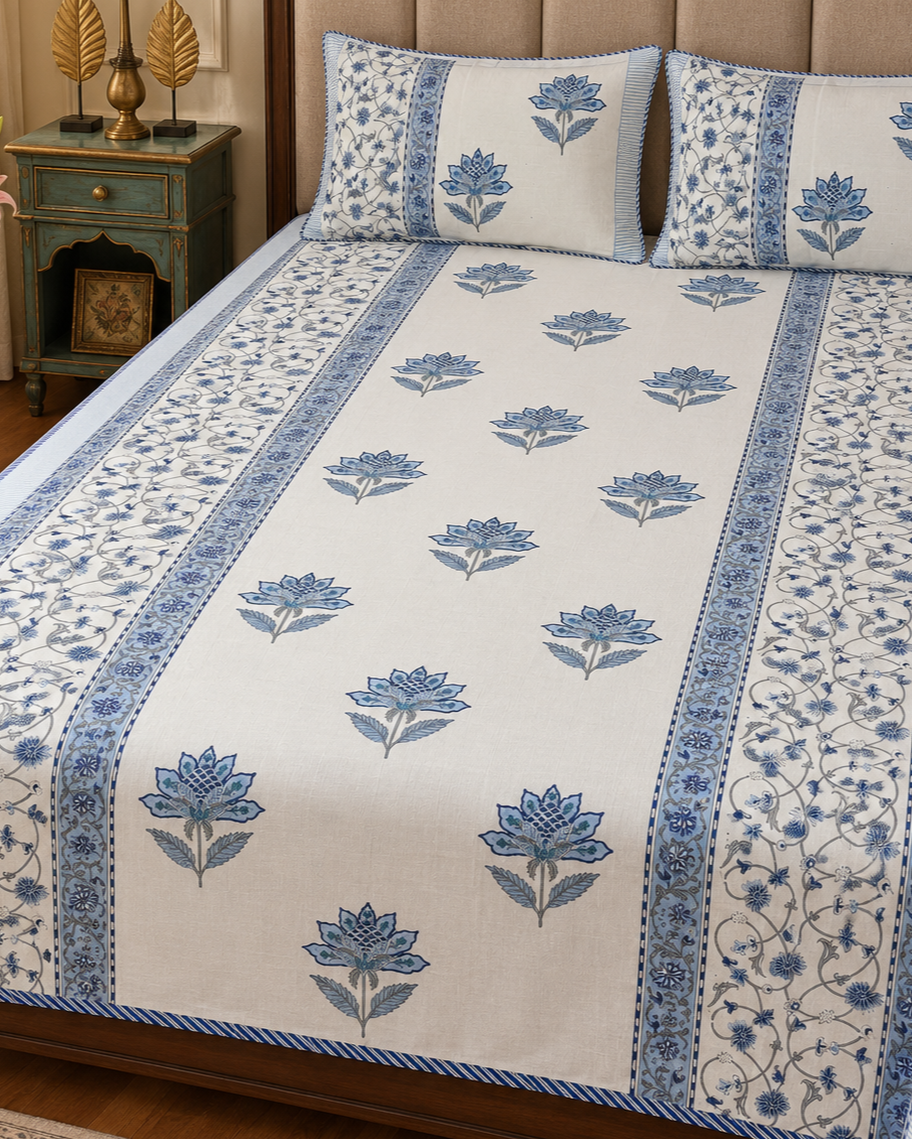 LOTUS HERITAGE HAND BLOCK LINEN BEDCOVER