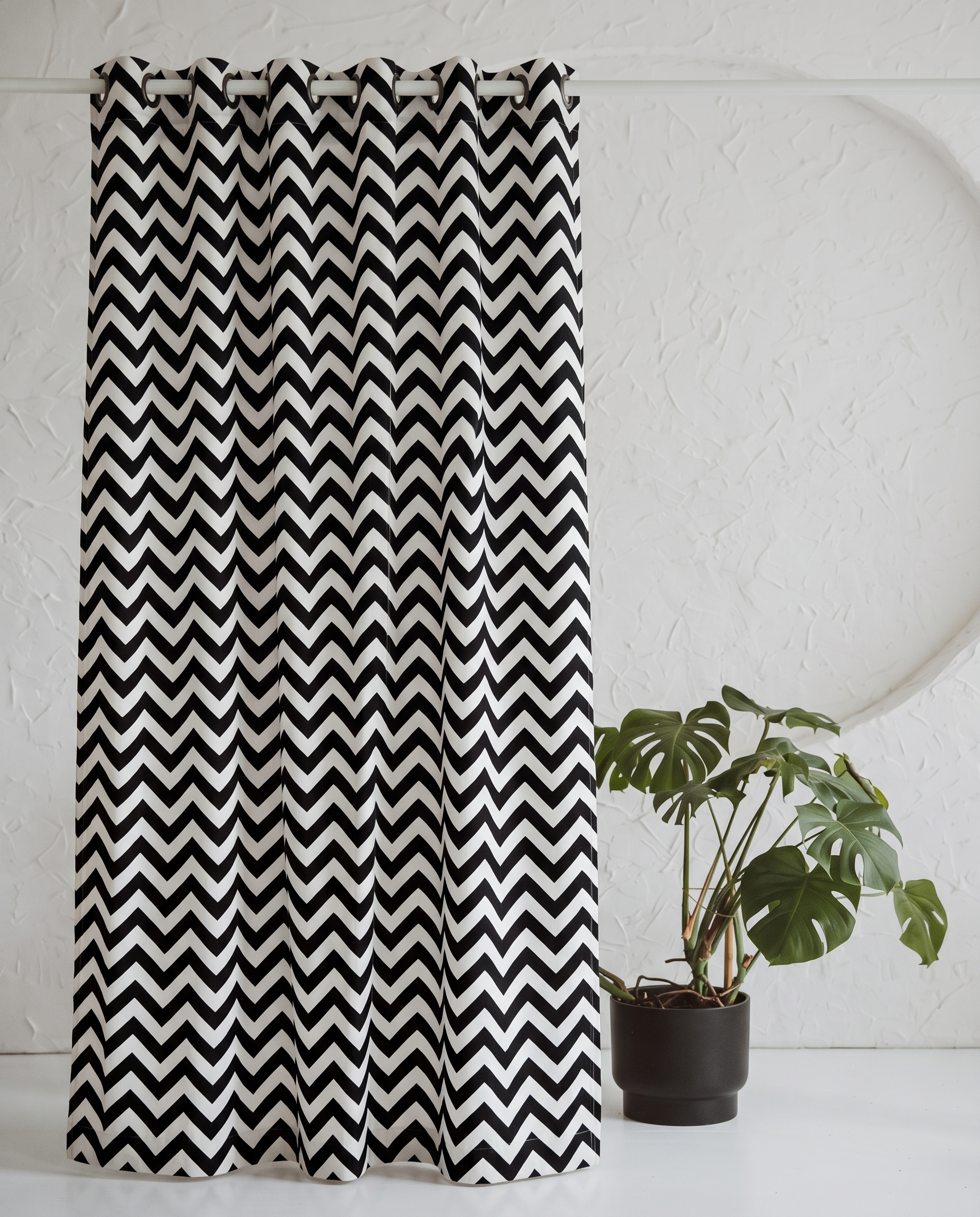 Black Zig-Zag Hand Block Printed Curtain
