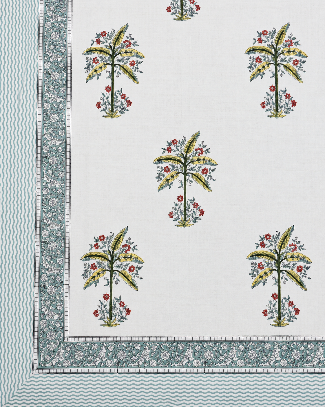 The Aqua Blue Floral Tree Premium Cotton Bedsheet