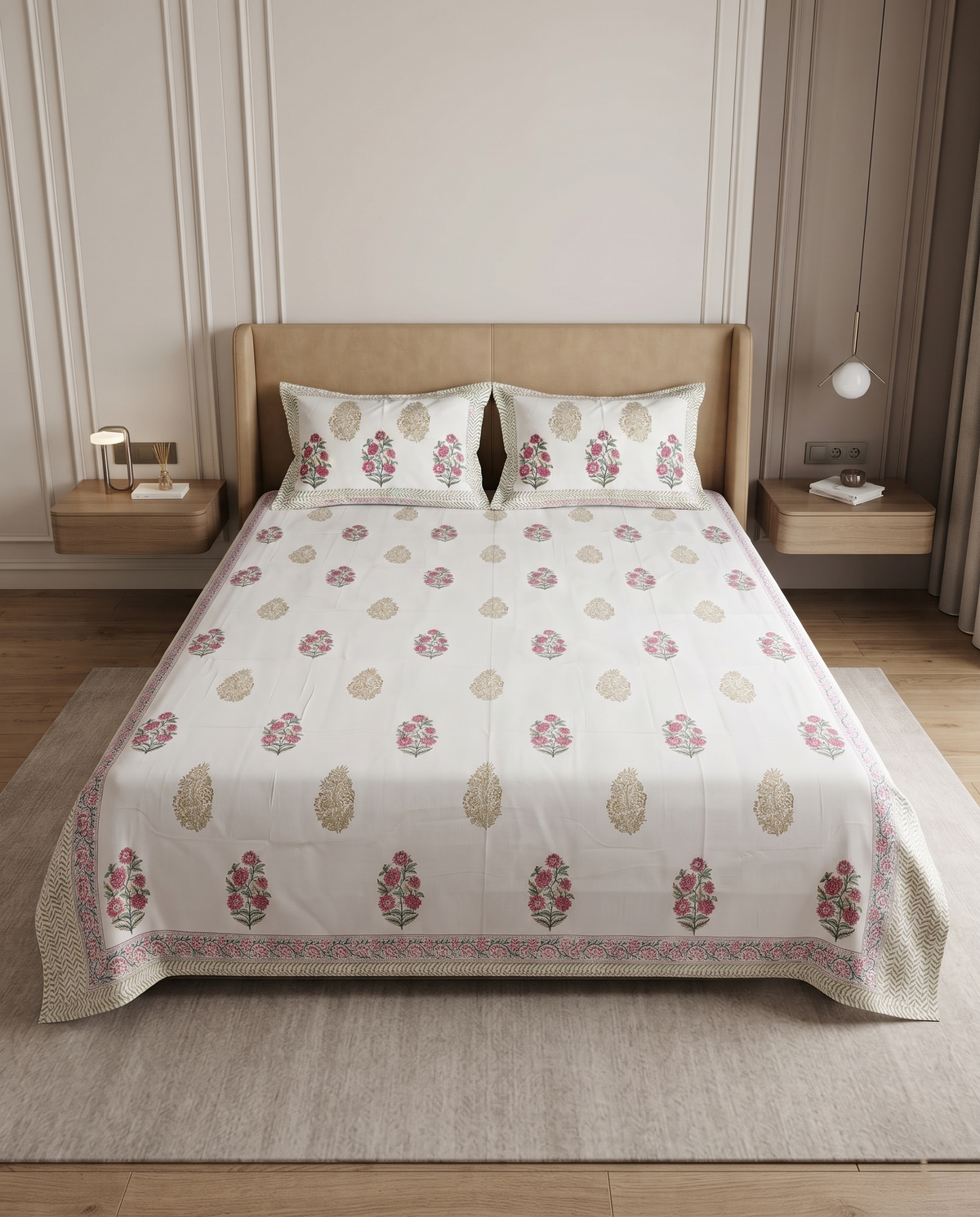 The Rose Paisley Elegance Premium Cotton Bedsheet