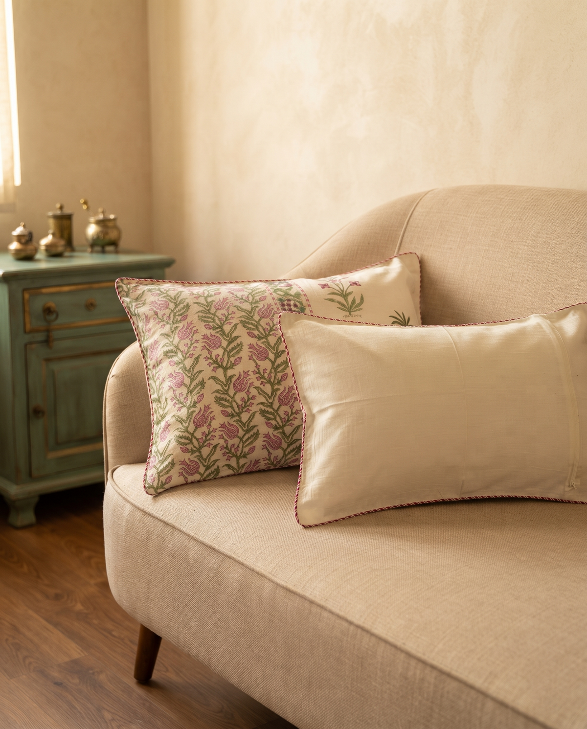 GULABI TULIP GARDEN HAND BLOCK LINEN BEDCOVER