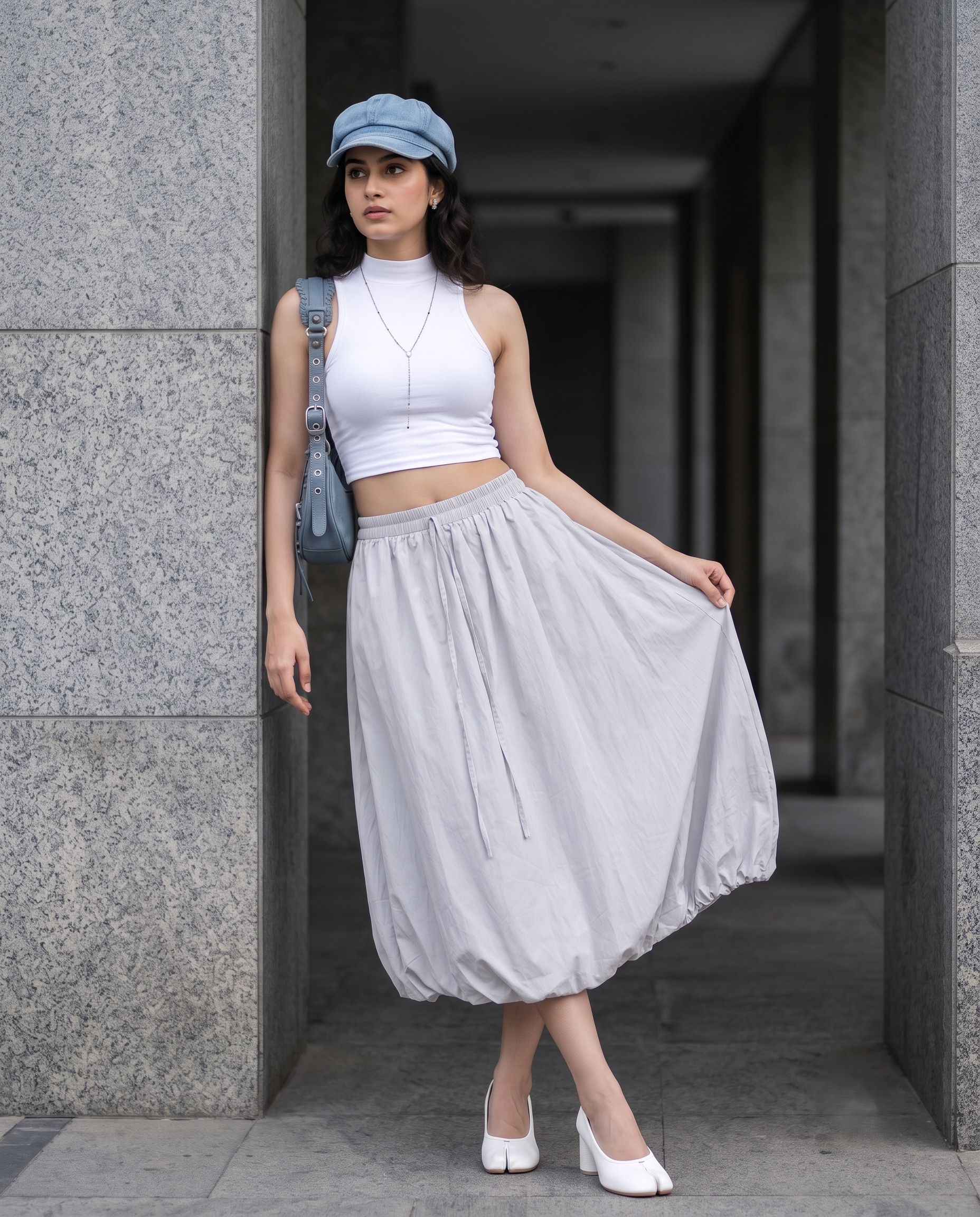Elara Bubble Skirt – Soft Grey