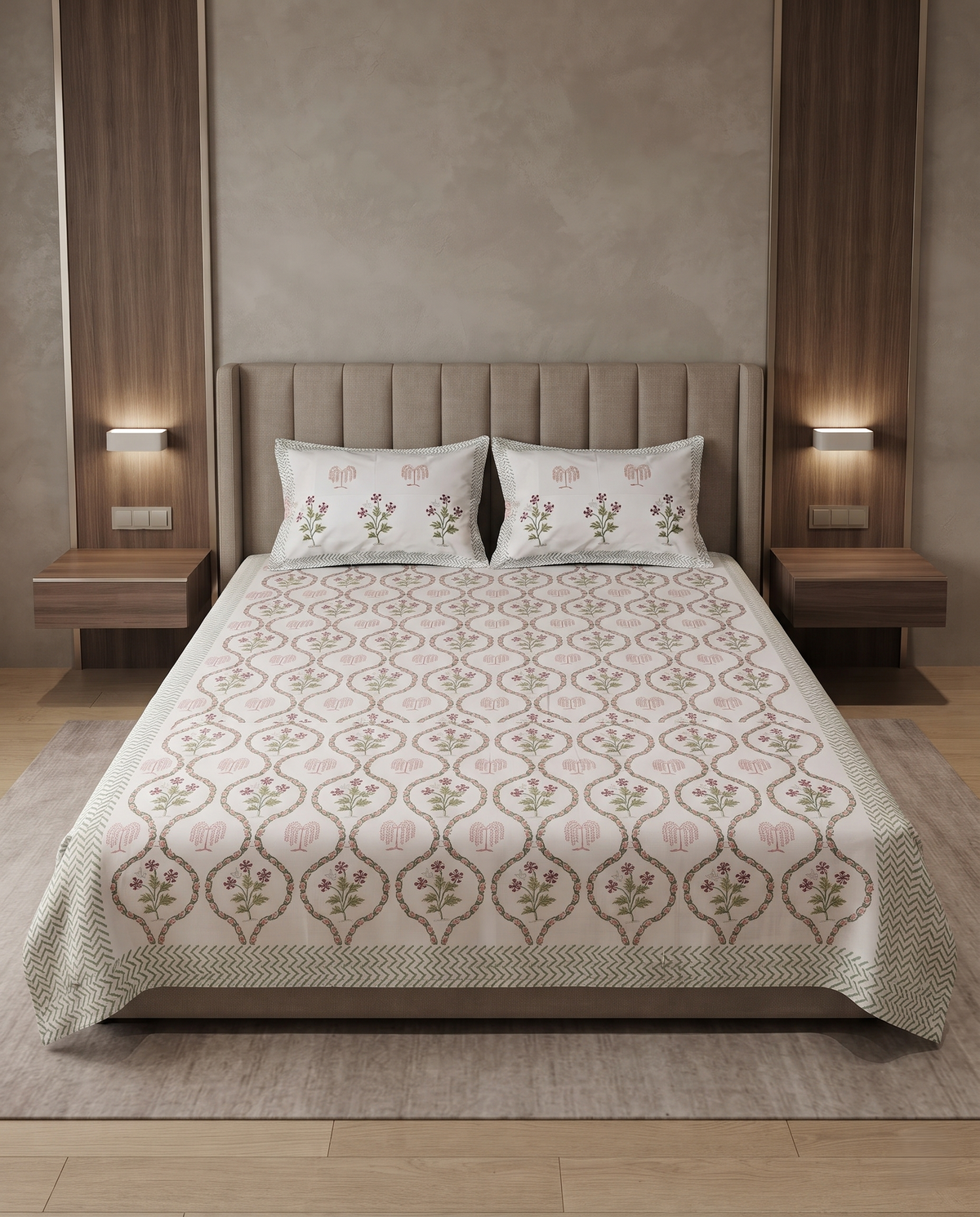 The Blush Floral Trellis Premium Cotton Bedsheet