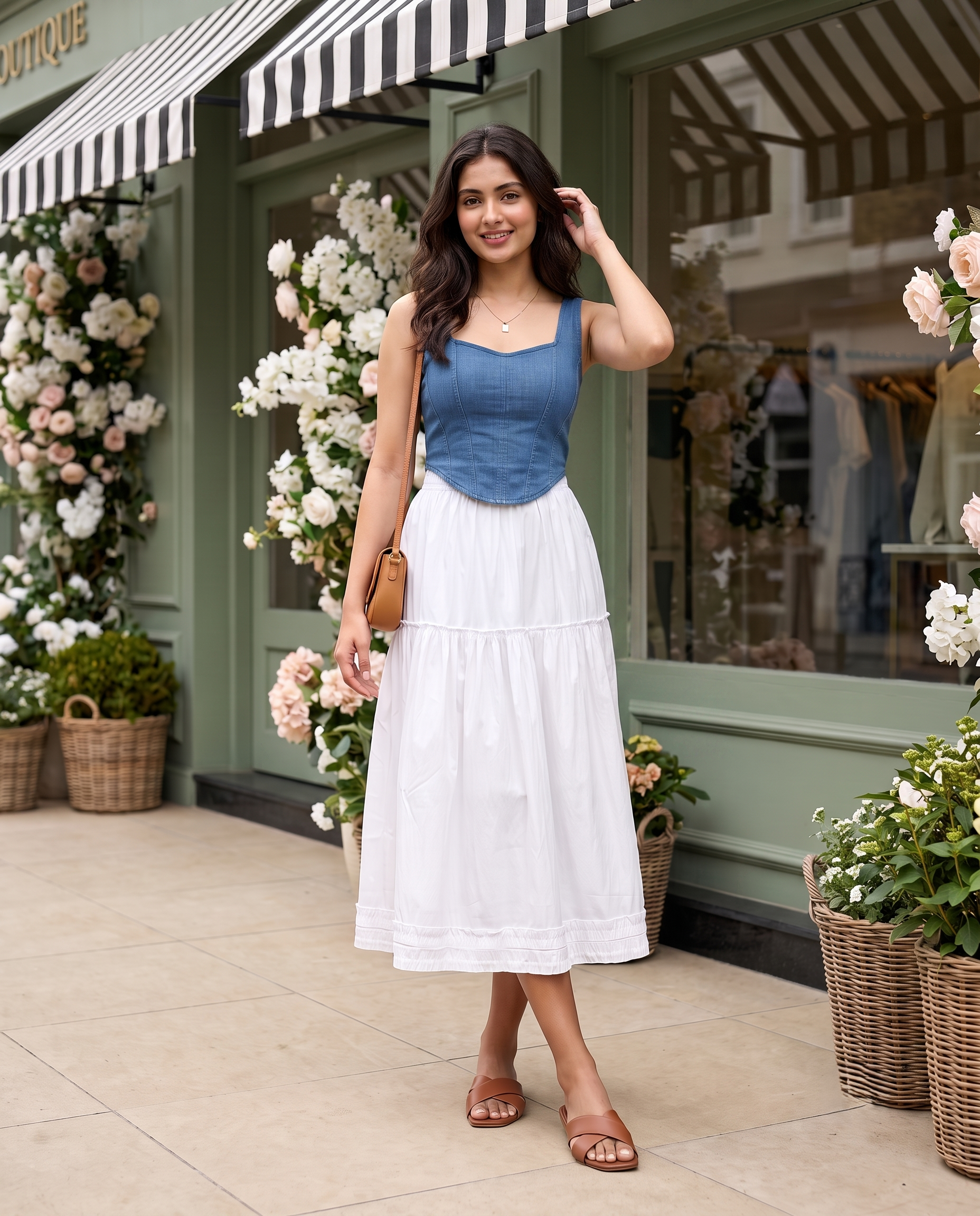 Aurelia Tiered Midi Skirt – Ivory White