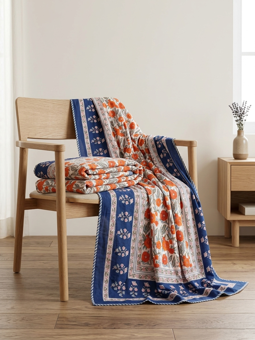 INDIGO BLOSSOM GARDEN REVERSIBLE SINGLE DOHAR PREMIUM COTTON