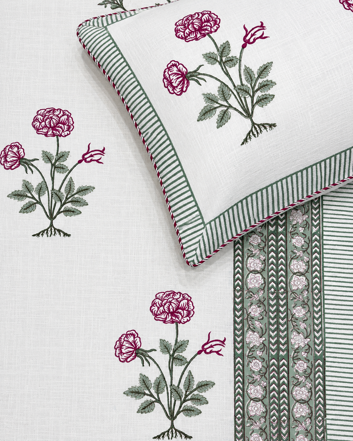 MAHROSE BLOOM HAND BLOCK LINEN BEDCOVER